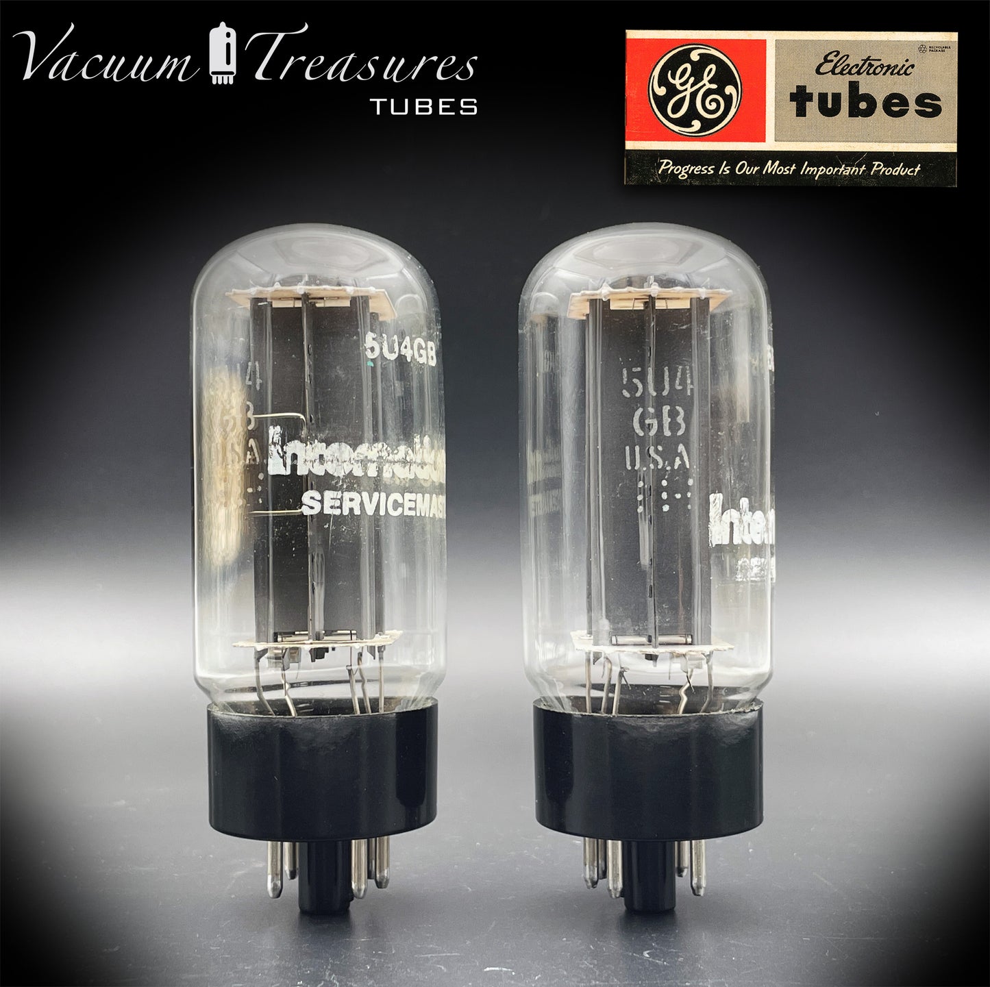 5U4 GB  5AS4A GE/International NOS NIB Gray Plates Side Square Getter Matched Pair Tubes Rectifiers Made in USA