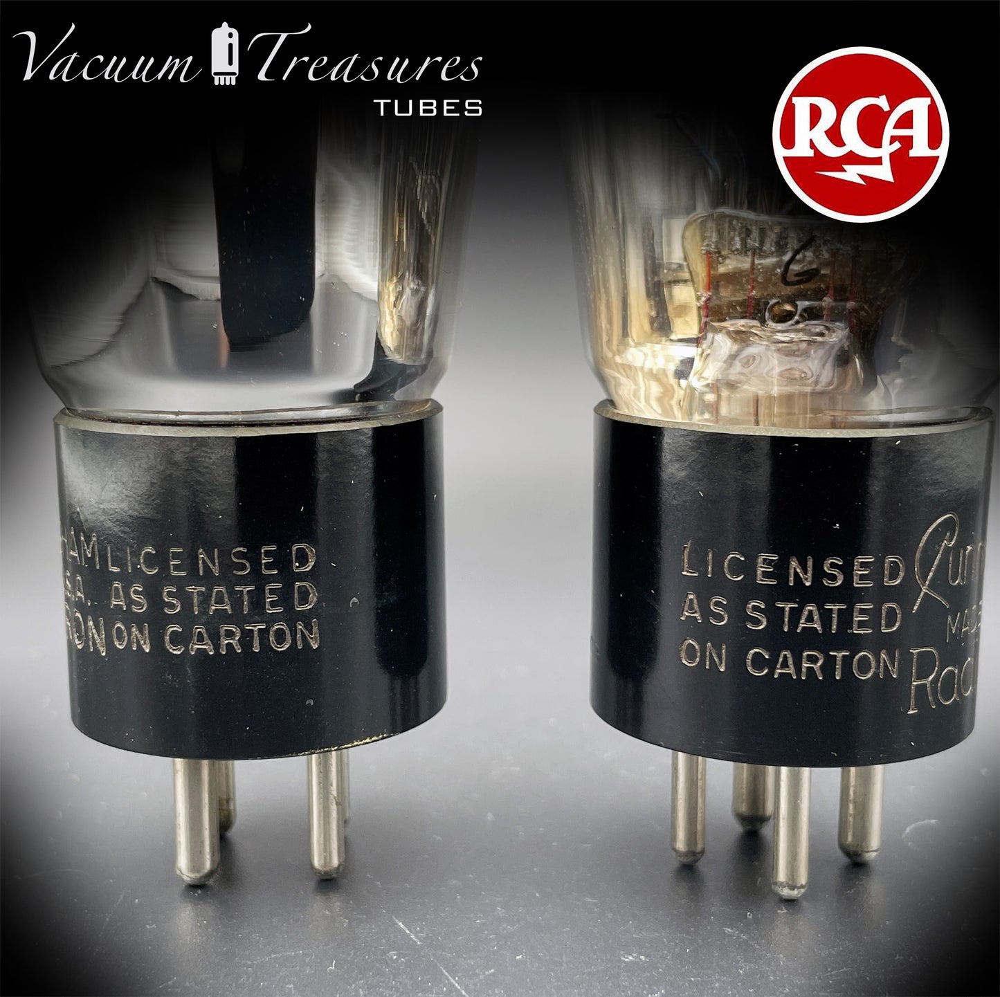 45 ST RCA Cunningham Matched Pair Black Plates Foil Dimpled Getter Radiotron Tubes Made in USA 1930's