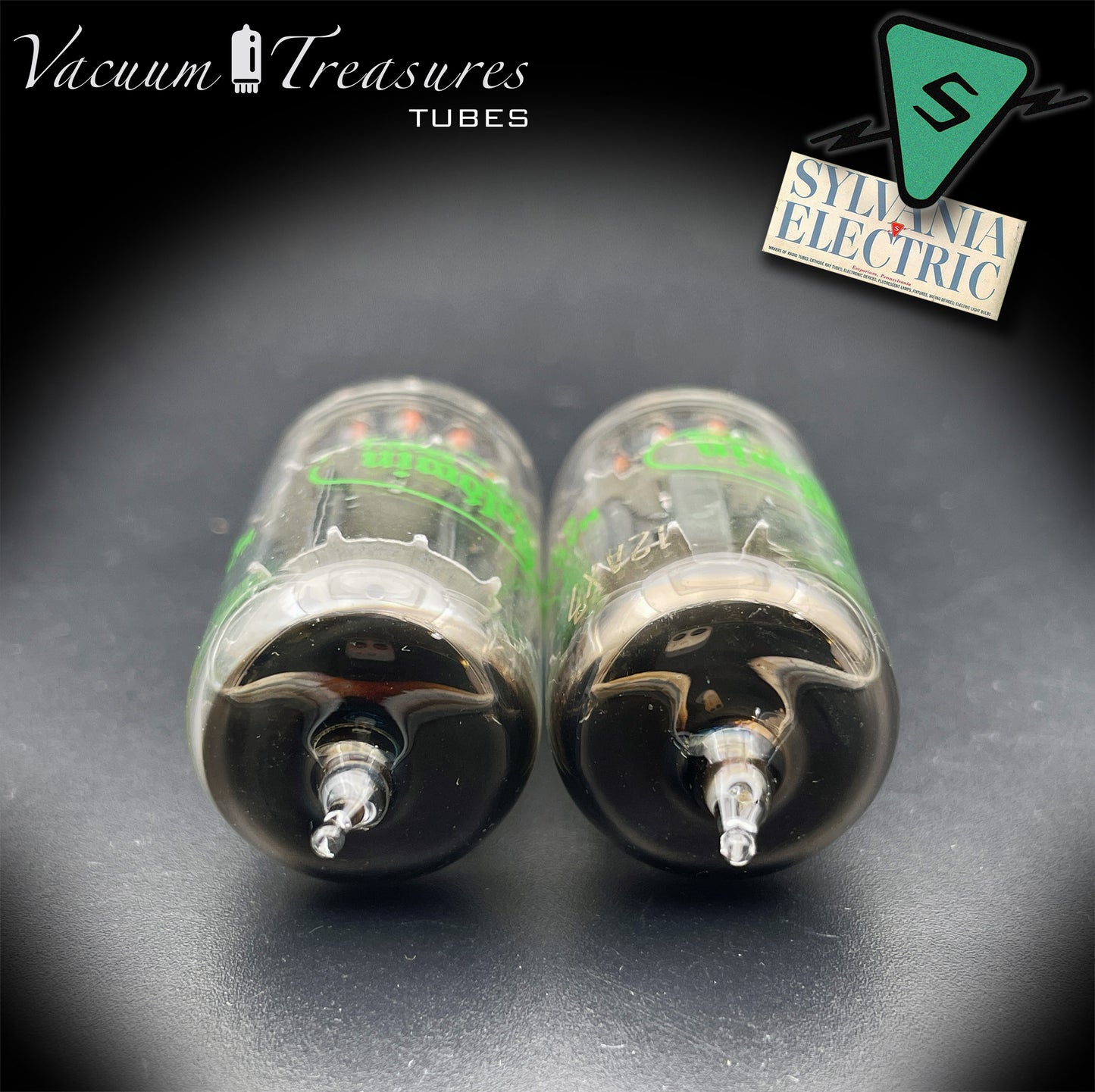 12AX7 ECC83 Baldwin by SYLVANIA – Matched Pair – Long Gray Plates Halo Getter USA 1959