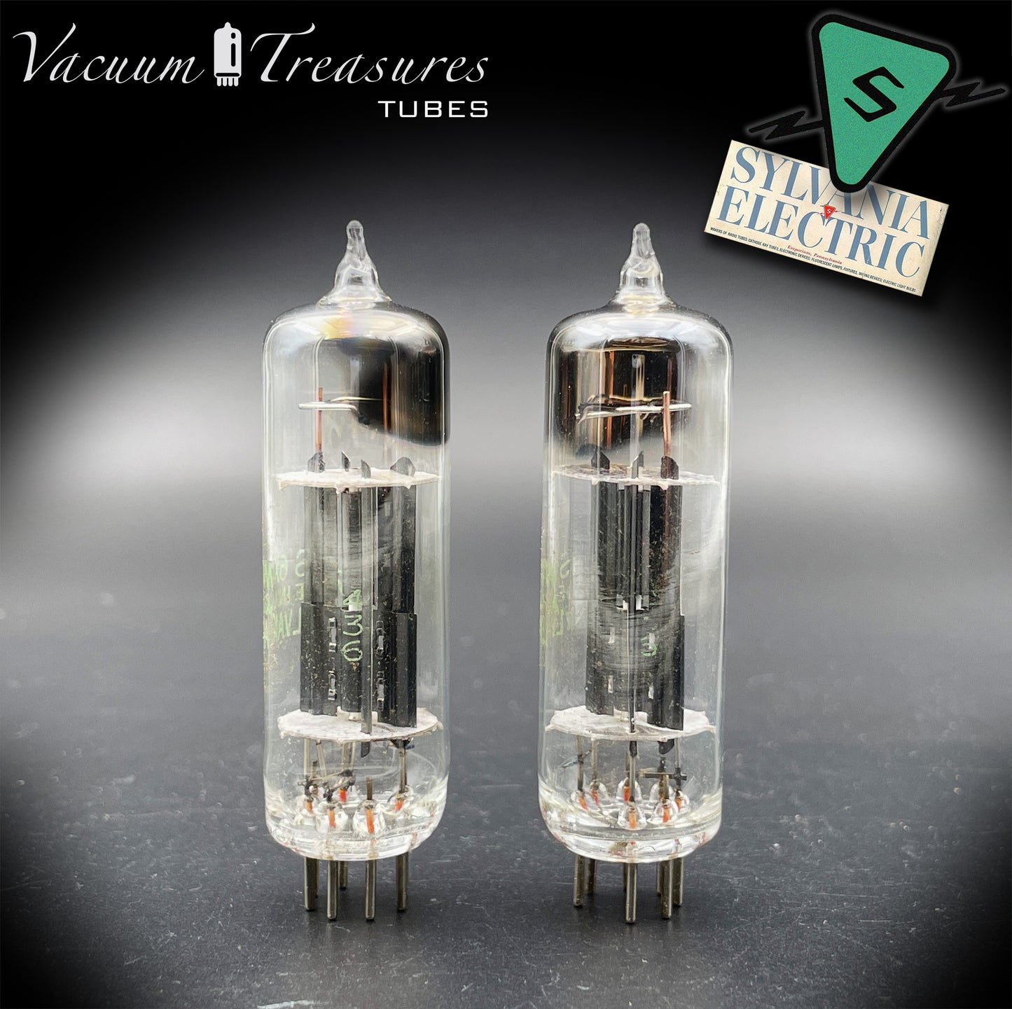 JHS 6X4W EZ90 NOS NIB SYLVANIA Matched Pair Black Plates Square Getter Made in USA '54