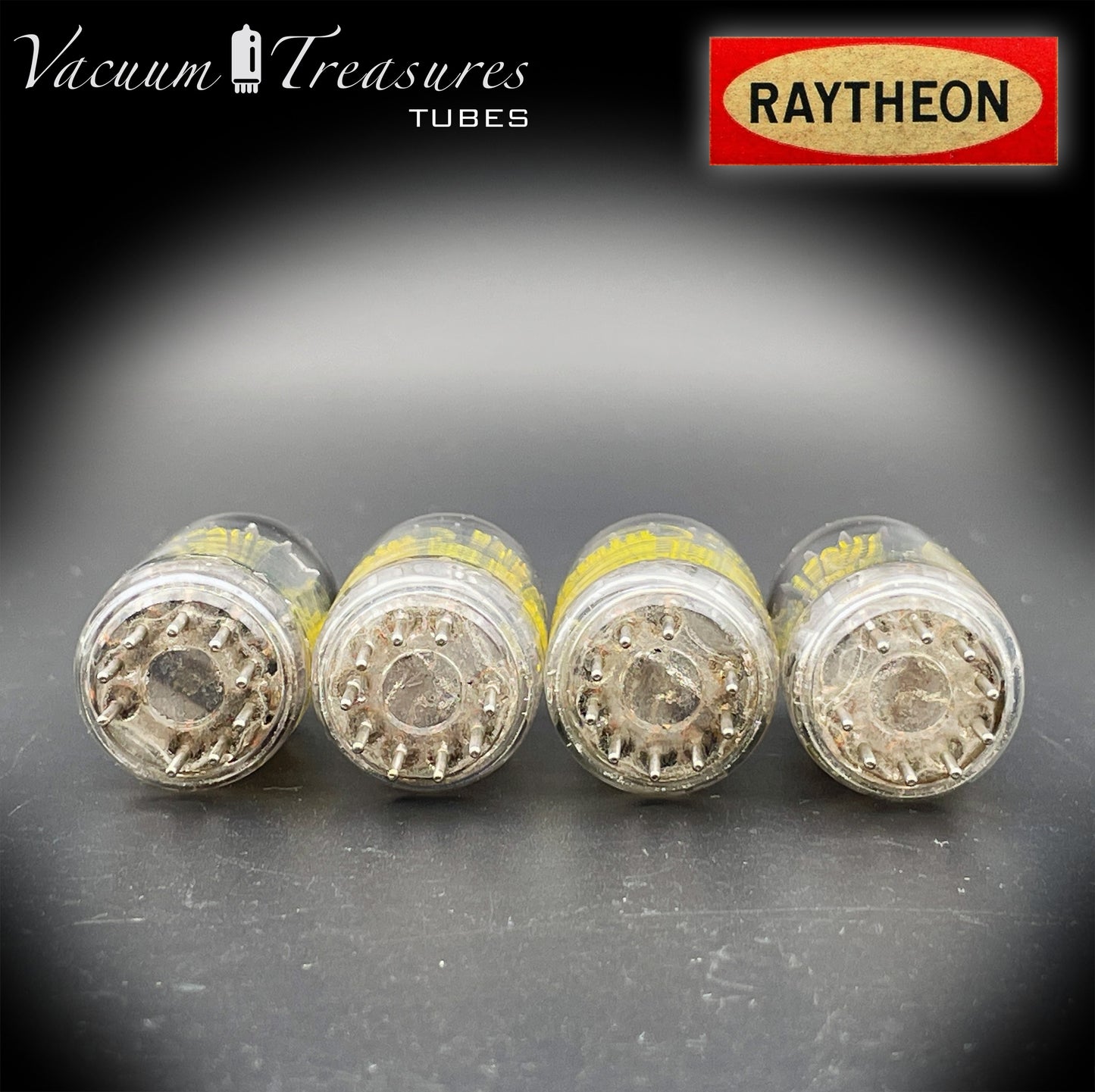 12AU7 ( ECC82 ) NOS RAYTHEON for Baldwin Long Black Plates Halo Getter Matched Tubes Made in USA '59