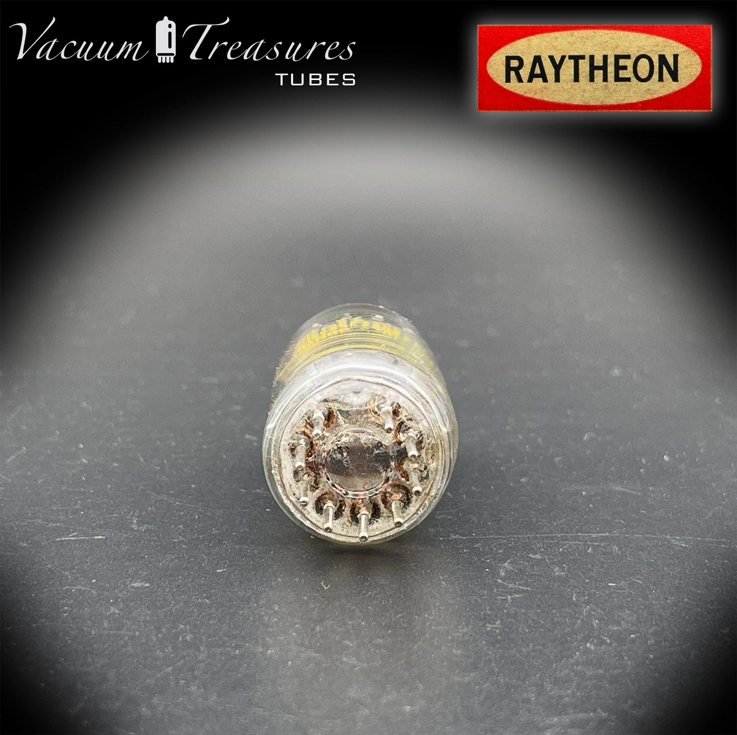 12AU7 ( ECC82 ) NOS RAYTHEON for Baldwin Long Black Plates Halo Getter Tested Tube Made in USA '59