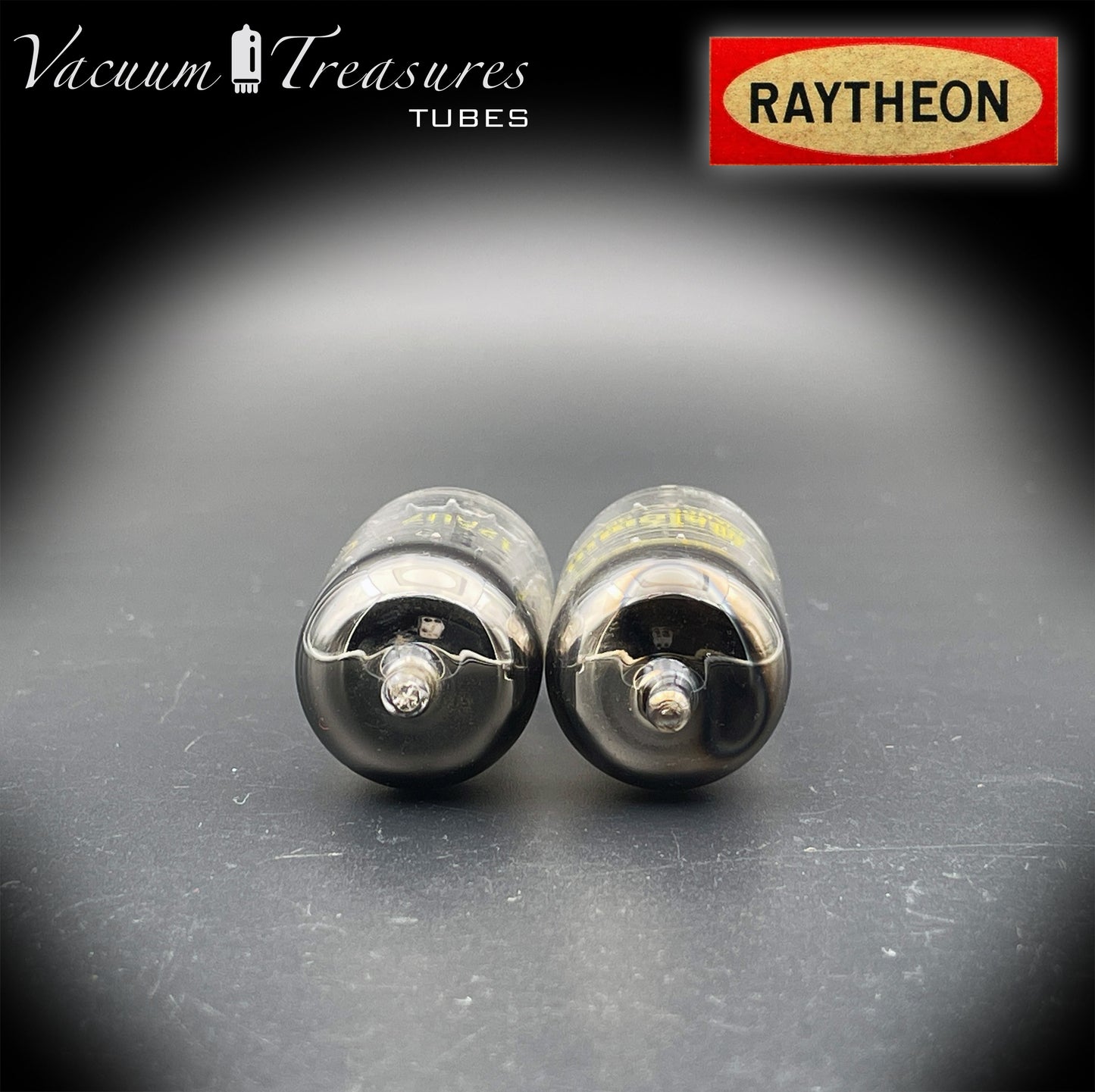 12AU7 ( ECC82 ) NOS RAYTHEON for Baldwin Long Black Plates Halo Getter Matched Tubes Made in USA '59