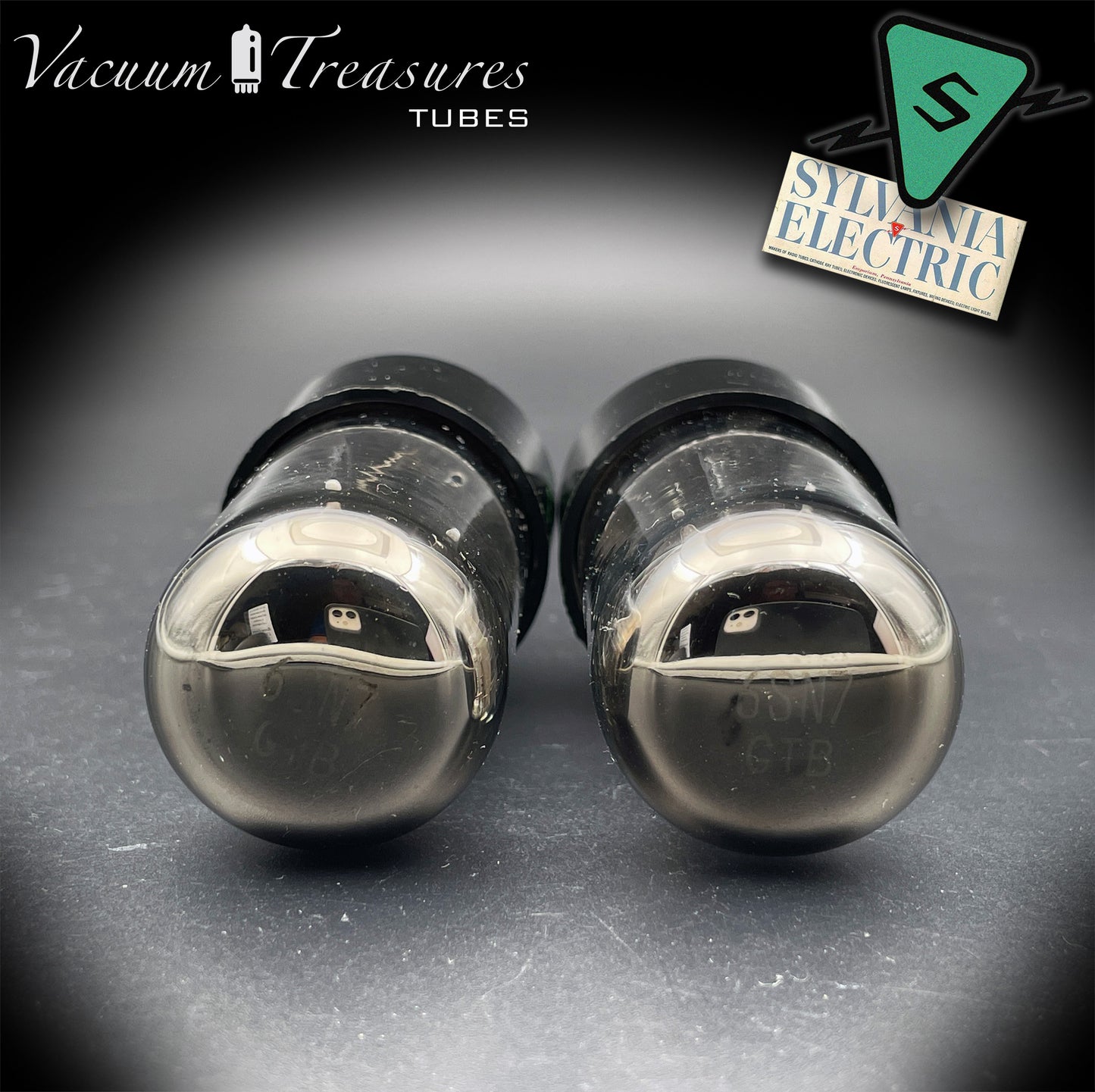 6SN7GTB Baldwin by SYLVANIA Matched Pair Black Plates Tubes - Same Codes - Made in USA '61