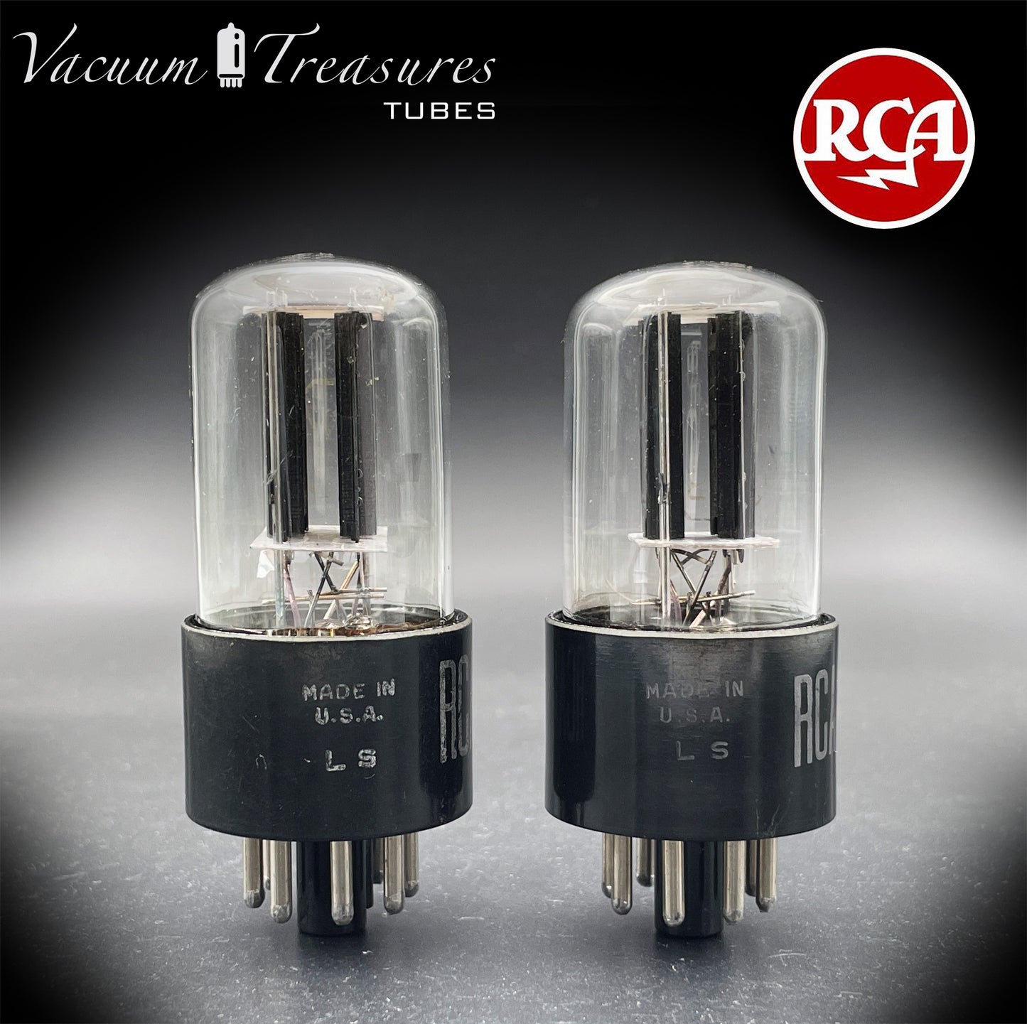 6SN7 GTB RCA Silver Logo AMPLITREX Tested Pair Same data Codes Black Plates D Getter Low Noise & Mic Tubes