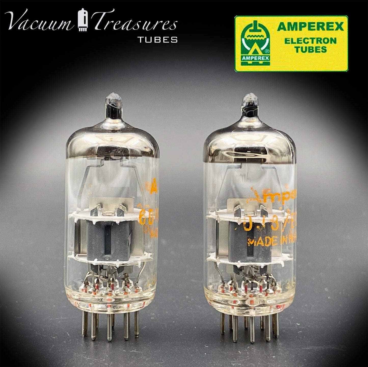 ECC88 ( 6DJ8 ) AMPEREX by Philips (Eindhoven) Disc Dimpled Getter Tubes Made in HOLLAND '60s