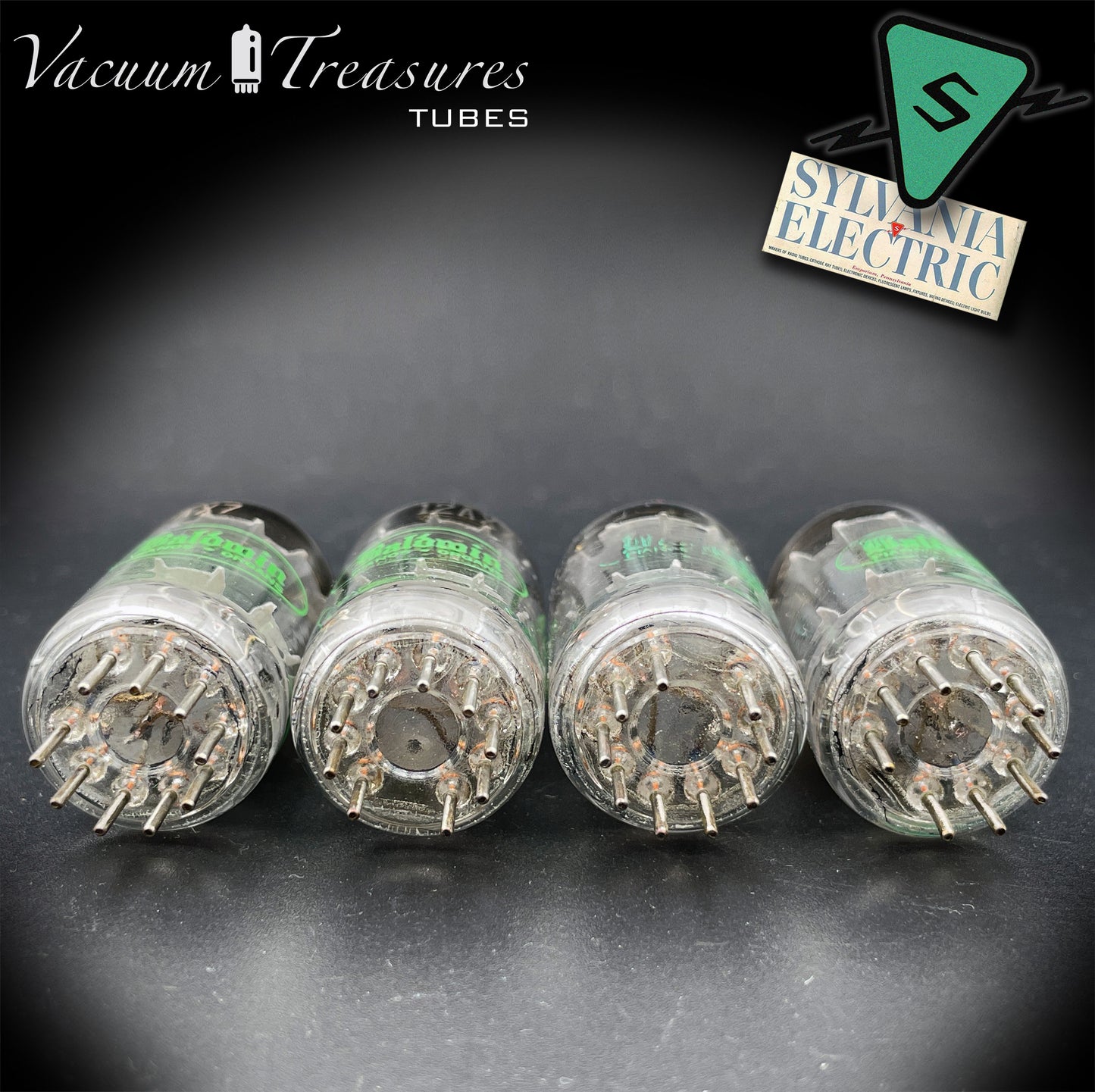 12AX7 ECC83 NOS Baldwin by Sylvania – Low Noise Matched Quad – Long Gray Plates Halo Getter USA 1951