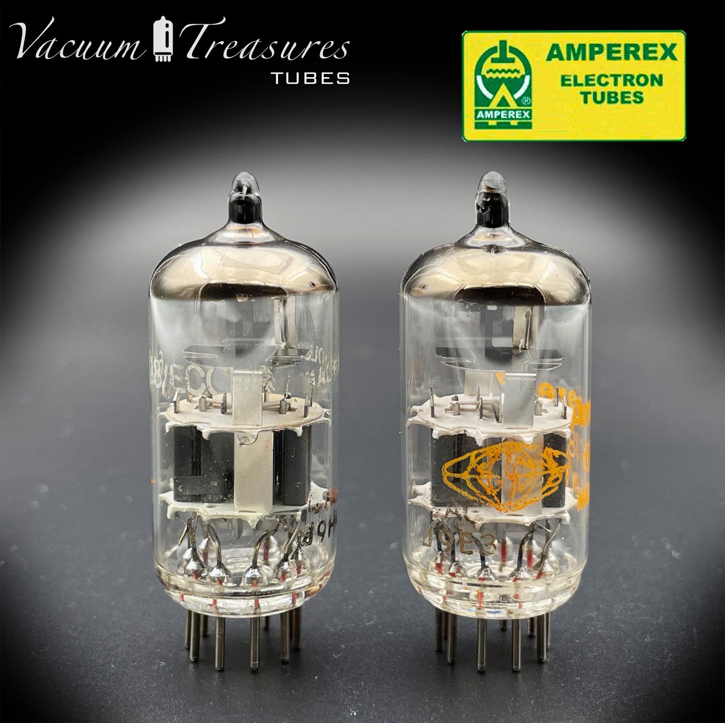 ECC88 ( 6DJ8 ) AMPEREX Dimpled Disc Getter Matched Pair Tubes Made in HOLLAND '69