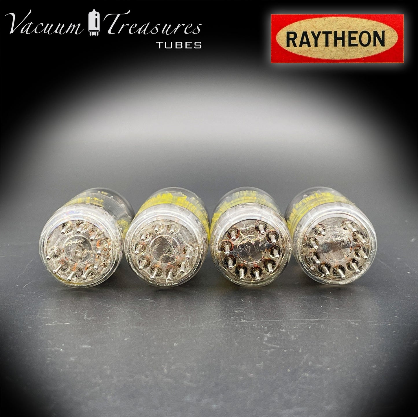 12AU7 ( ECC82 ) NOS RAYTHEON for Baldwin Long Black Plates Halo Getter Matched Tubes Made in USA '59