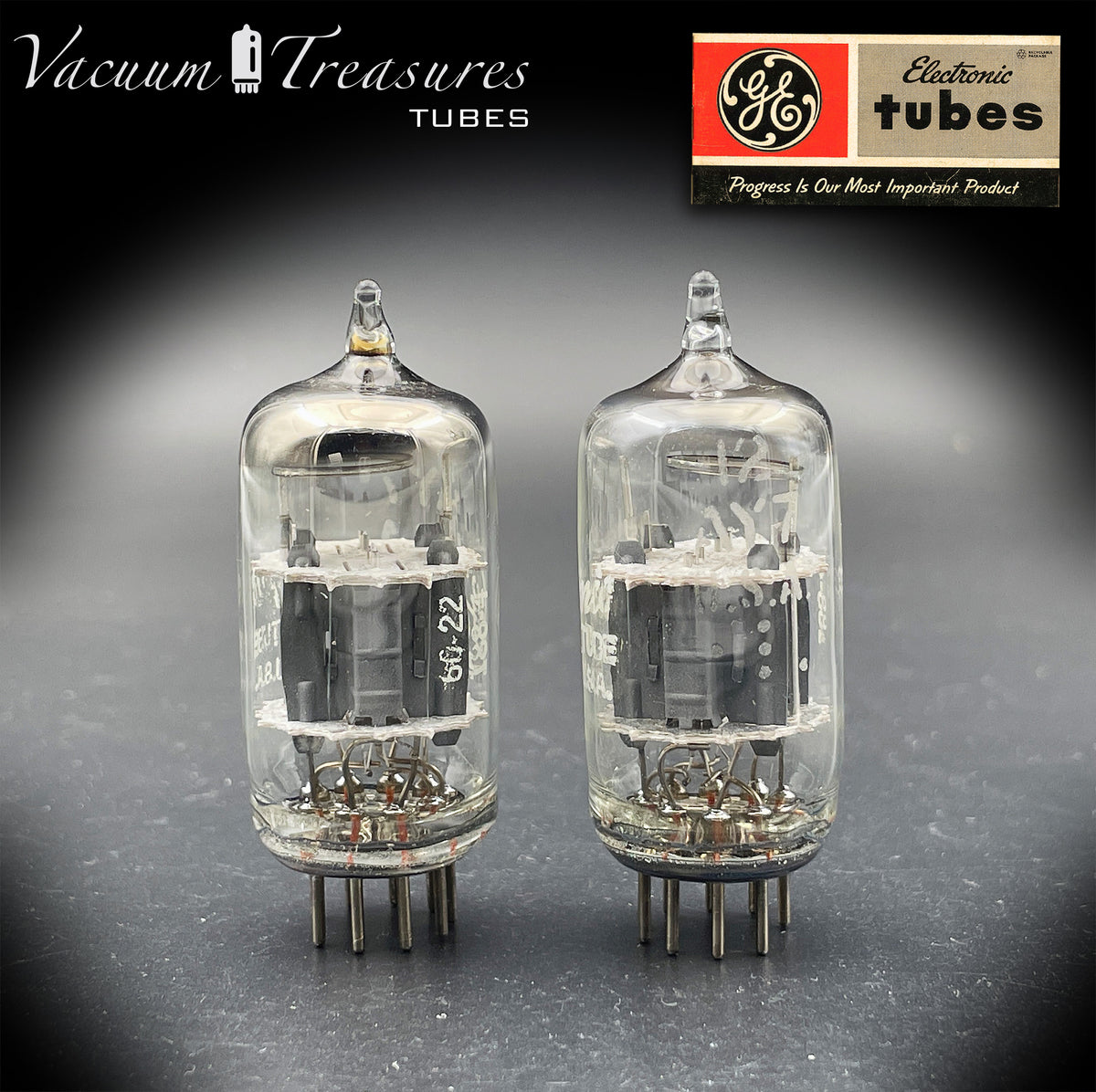 12AY7 GE Matched Pair Gray Ribbed Plates Halo Getter Tube Made In USA '60