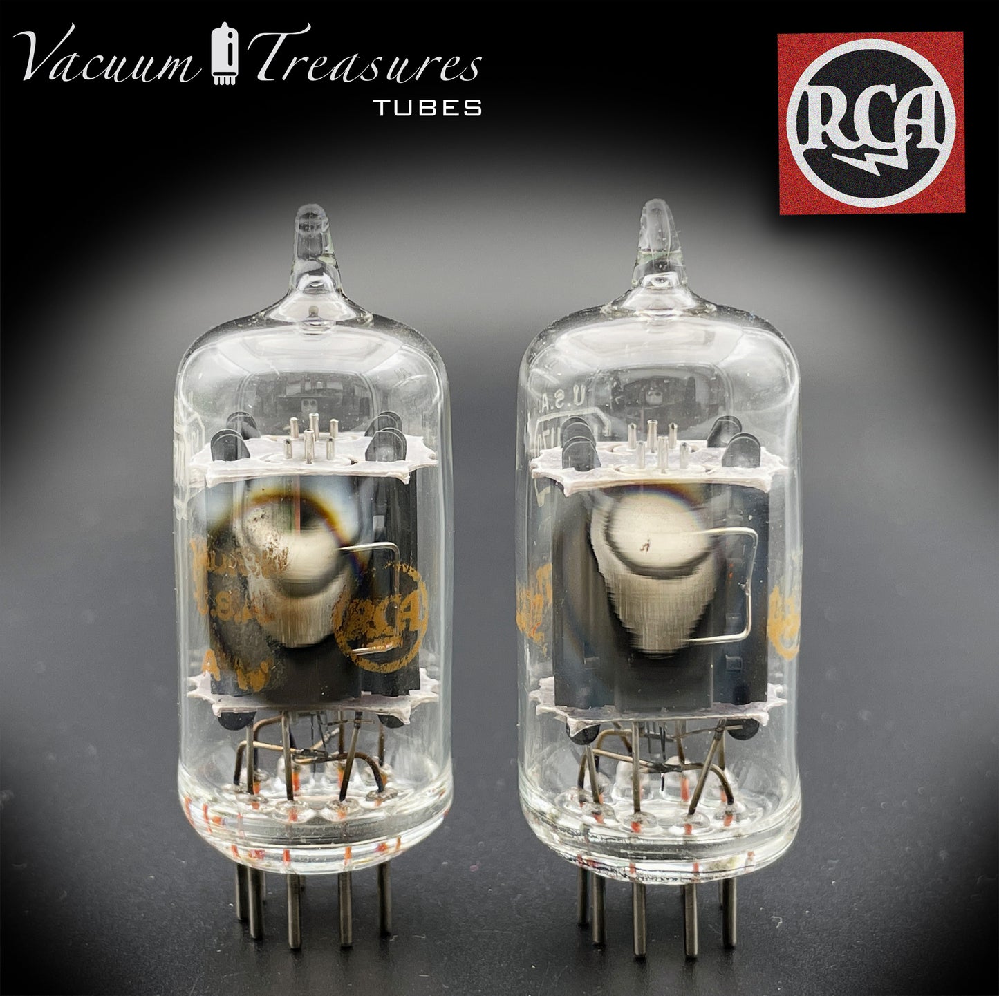 12AU7 A ( ECC82 ) RCA Clear TOP Long Gray Plates Side [] Getter Matched Tubes Made in USA