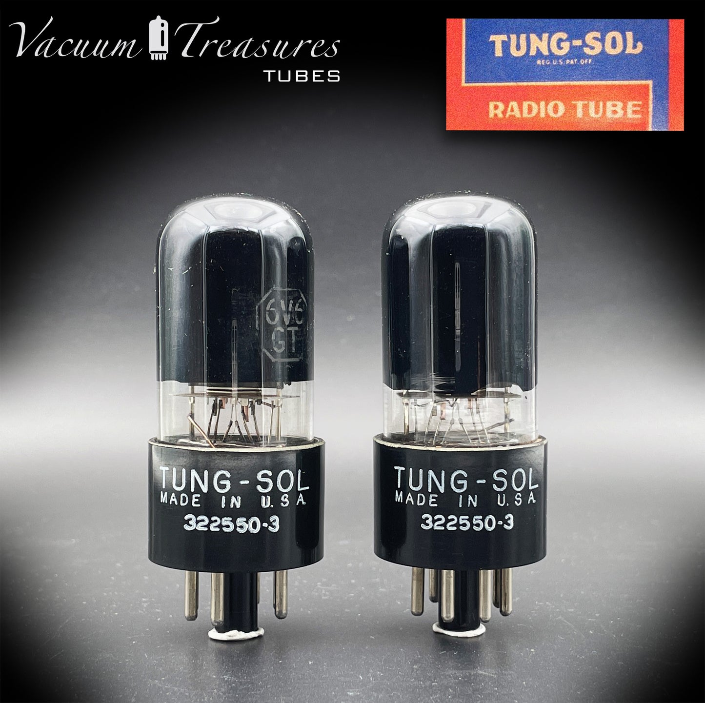 6V6GT ( VT-107A ) TUNG-SOL NOS NIB Black Glass Square Getter Matched Tubes MADE IN USA '55