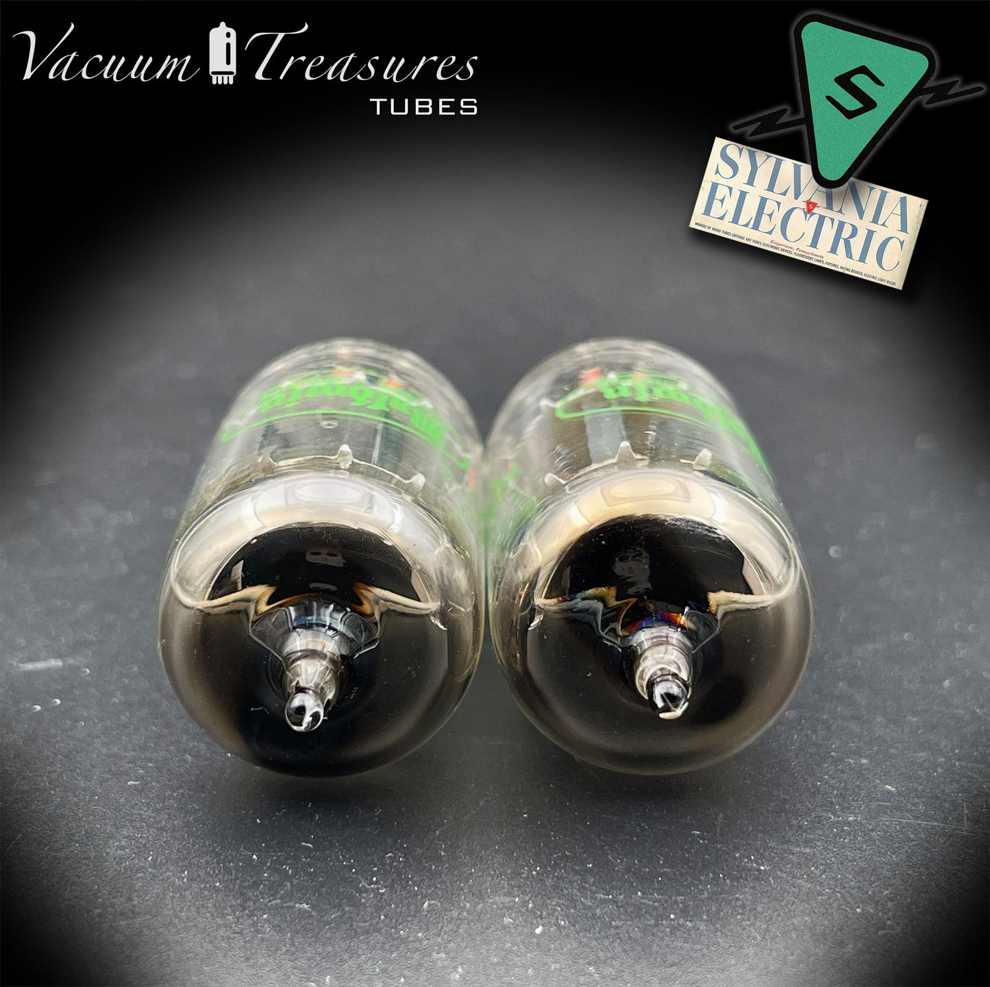 12AU7A / ECC82 NOS Baldwin by SYLVANIA Long Gray Plates Halo Getter Matched Pair Tubes Made in USA '60s