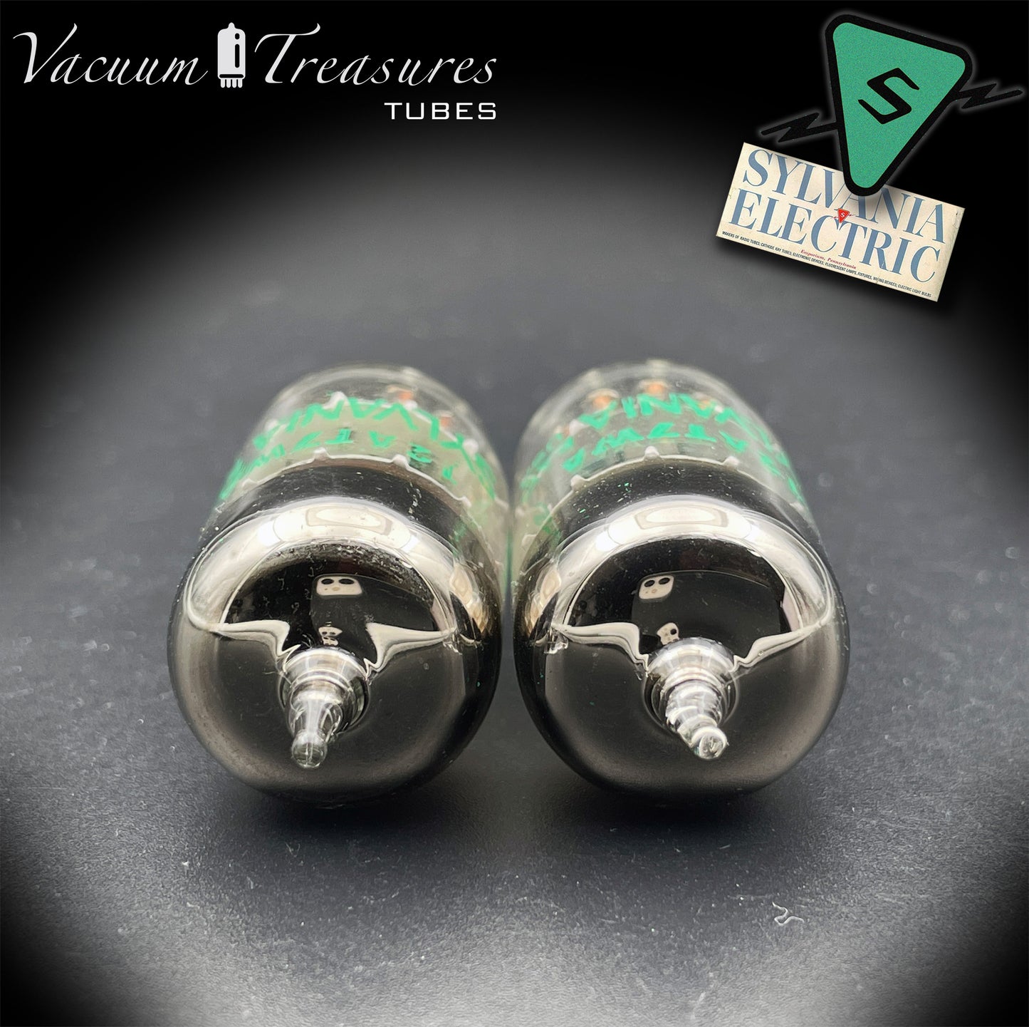 12AT7WA E81CC 6201 NOS SYLVANIA Matched Pair - Black Plates Halo Getter Made in USA