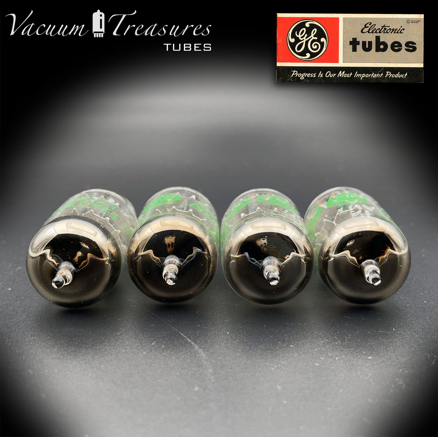 12AU7 A (ECC82) GE NOS NIB Graue Platten Halo Getter Matched Quad Tubes Hergestellt in den USA