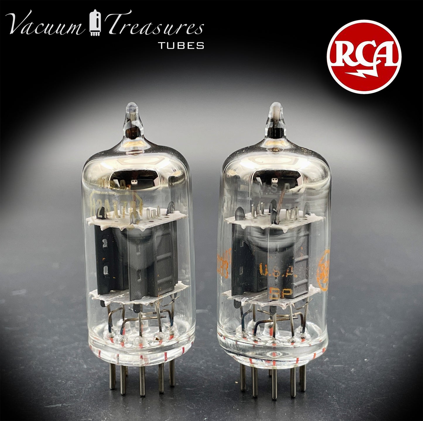 12AX7 / ECC83 RCA Short Gray Plates Halo Getter Matched Pair Tubes Made in USA '60s