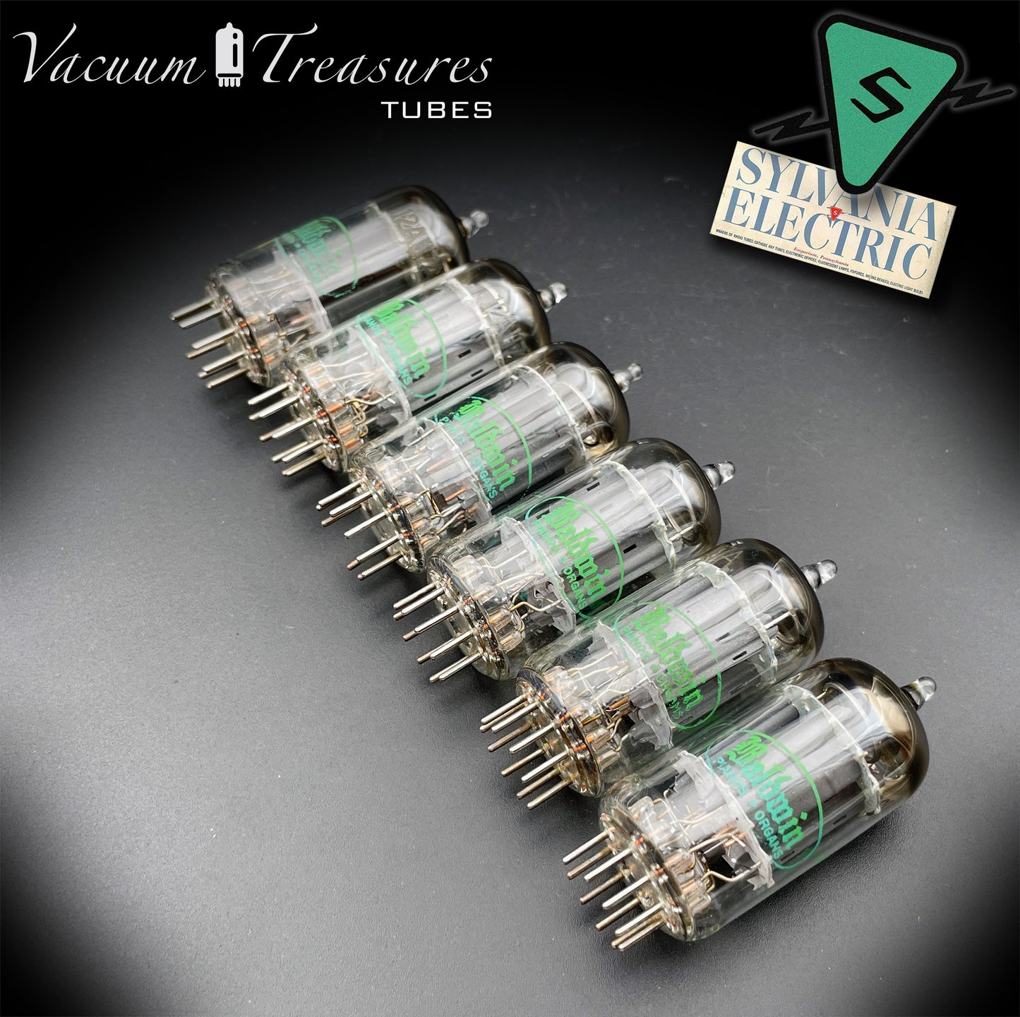 12AU7A ECC82 NOS Sylvania – Long Gray Plates Halo Getter Matched Sextet Tubes USA 1951