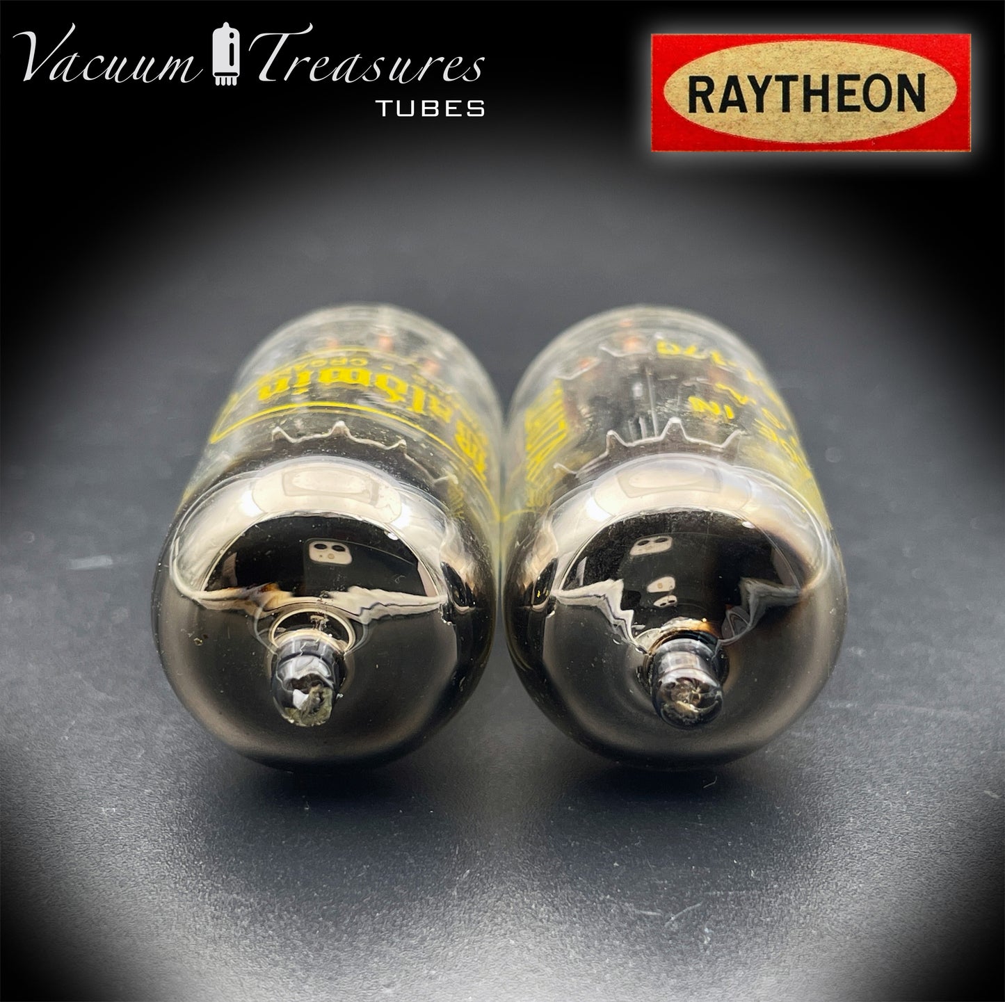 12AU7A / ECC82 NOS Baldwin by RAYTHEON Matched Pair Tubes Long Black Plates Halo Getter Made in USA '61
