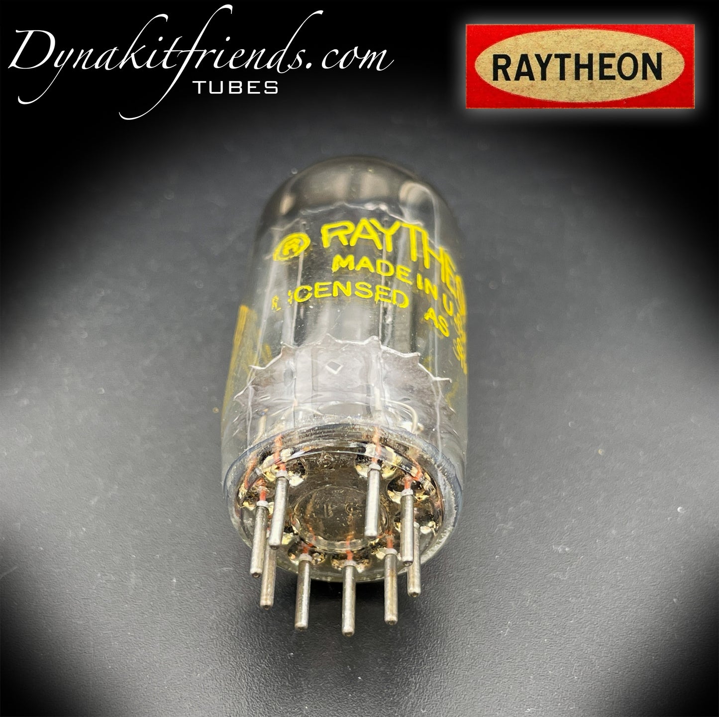 12AU7 ( ECC82 ) RAYTHEON Long Black Plates Square Getter Tested Tube Made in USA '58