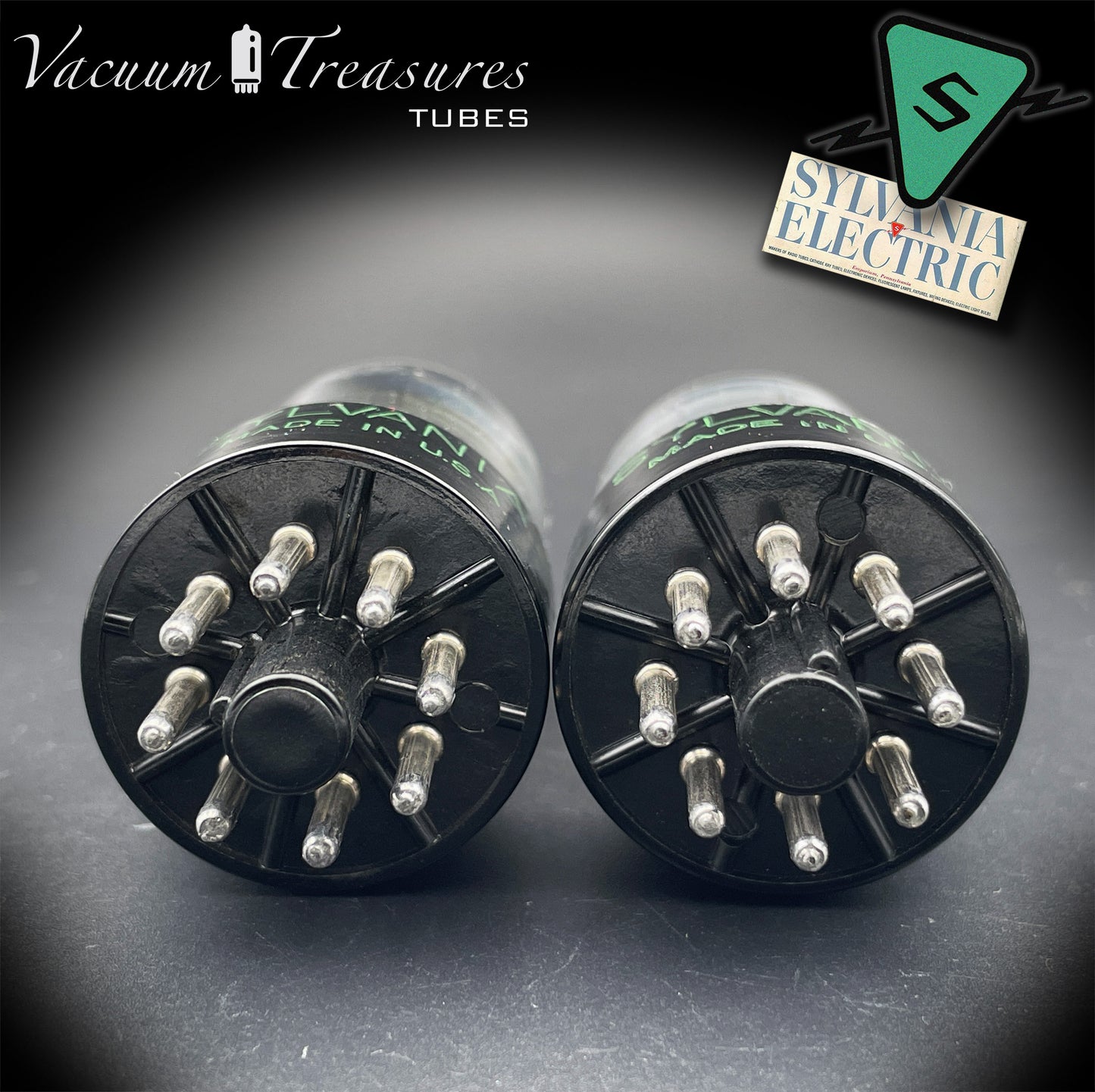 6SN7GTB NOS SYLVANIA CHROME TOP Matched Pair Yellow Dot Black Plates Tubes USA 1955