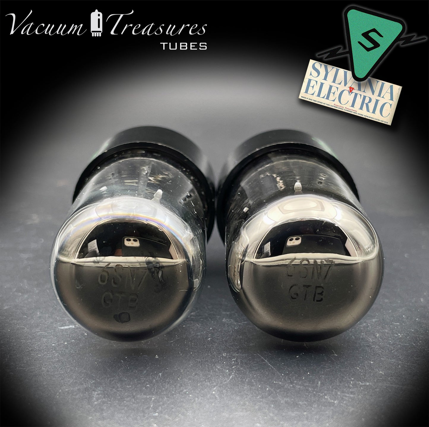6SN7GTB Baldwin by SYLVANIA Matched Pair Black Plates Tubes - Same Codes - Made in USA '61