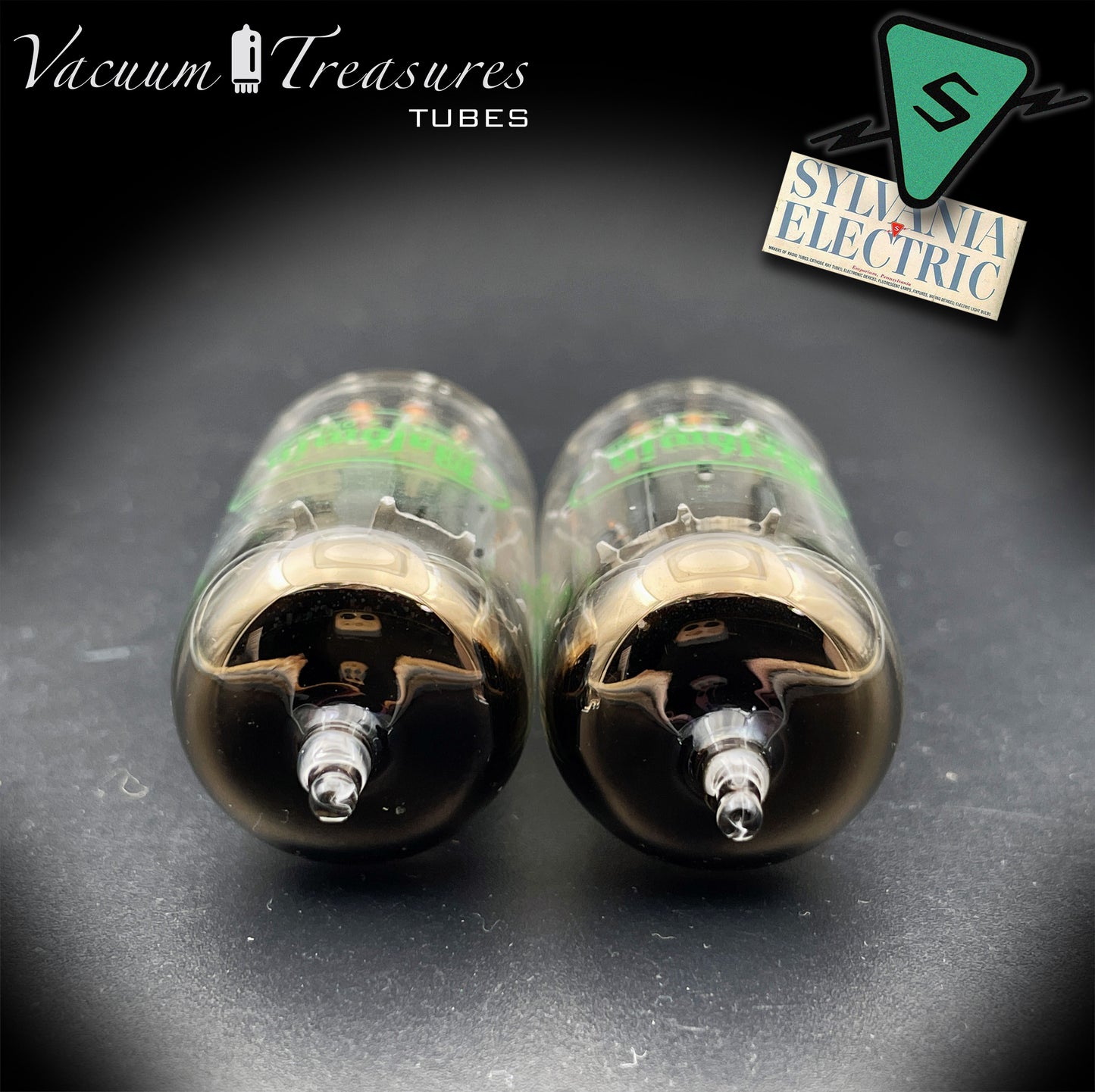 12AX7 / ECC83 Baldwin by SYLVANIA - Matched Pair - Long Gray Plates Halo Getter USA 1961