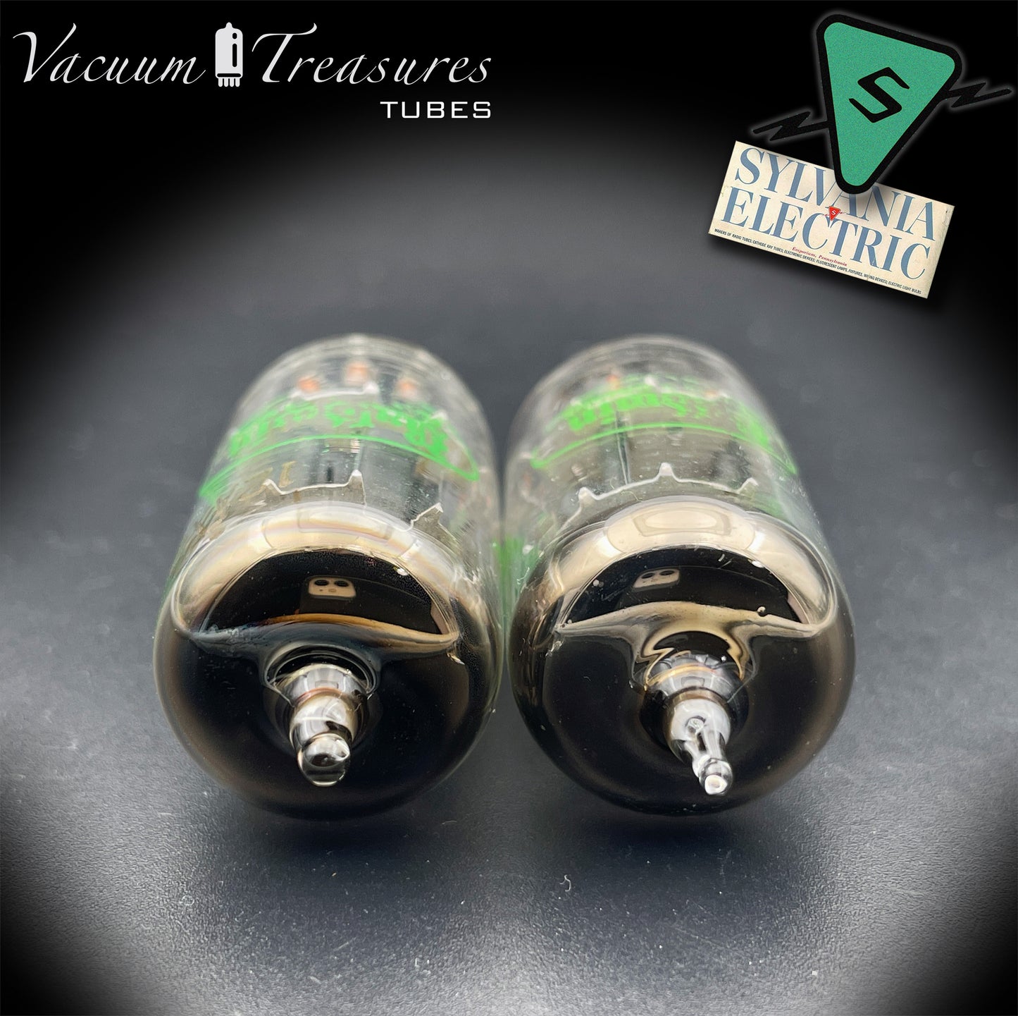 12AX7 ECC83 Baldwin by SYLVANIA – Tested Pair – Long Gray Plates Halo Getter Made in USA