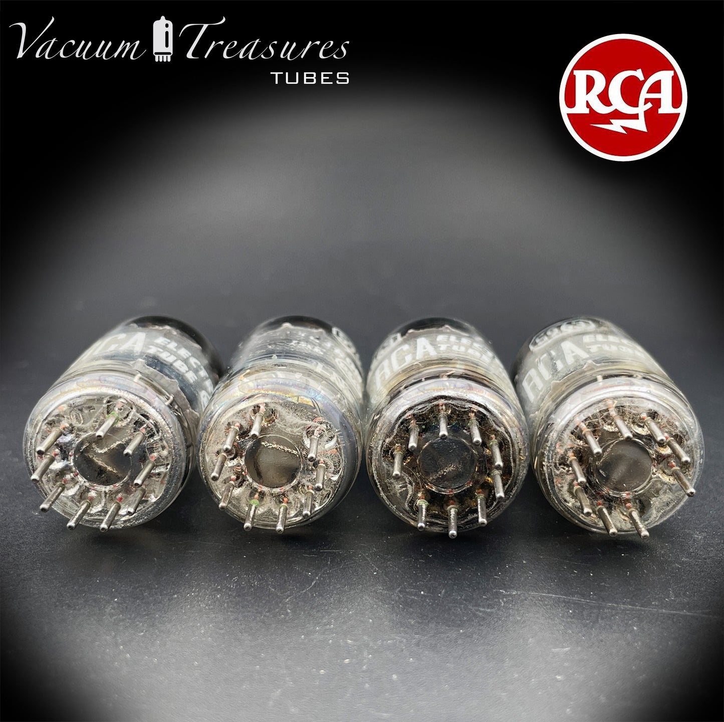 5963 ( 12AU7 ) RCA Matched Quad Long Black Plates Foil Getter AMPLITREX Tested