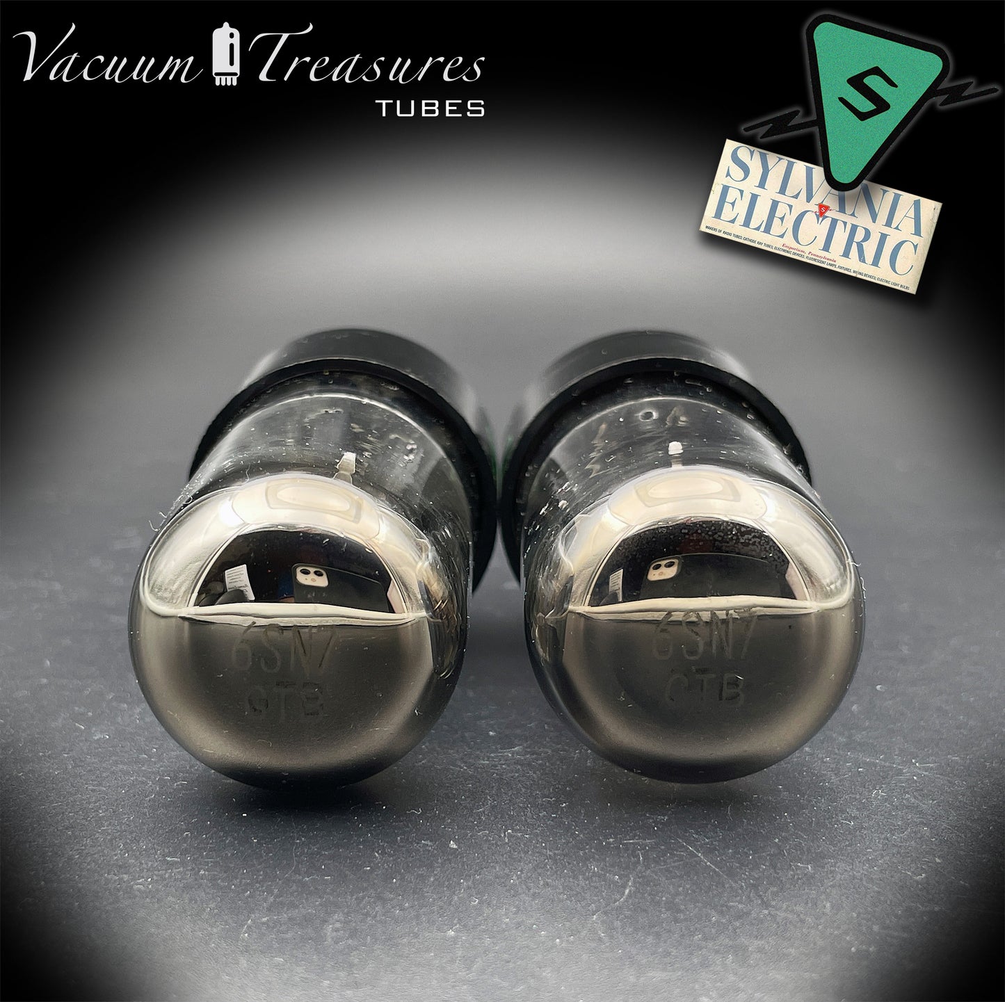 6SN7GTB Baldwin by SYLVANIA Matched Pair Black Plates Tubes - Same Codes - Made in USA '61