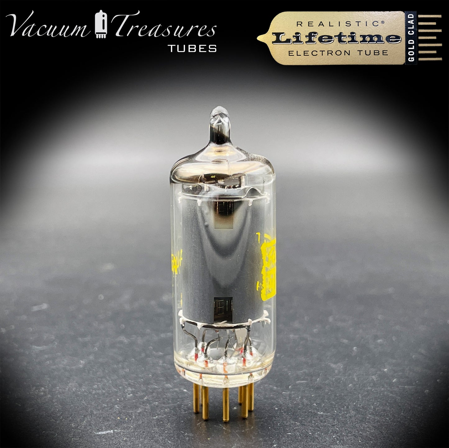 6AU6A ( EF94 ) Realistic LIFETIME NOS NIB Gold Pin Gray Plate Halo Getter - AMPLITREX Tested