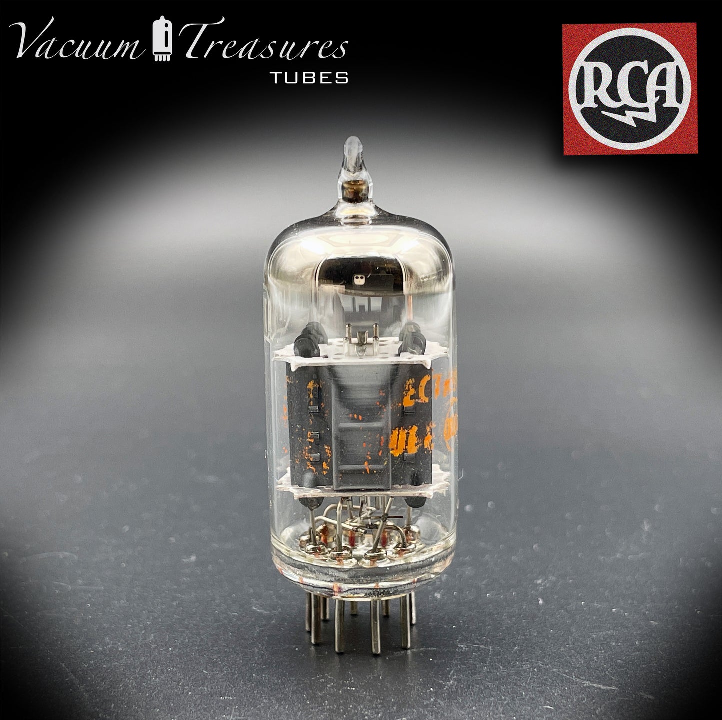 12AX7 A (ECC83) RCA-Kurzplatten-O-Getter-Röhre mit geringem Rauschen und Mikrofonprüfung, hergestellt in den USA
