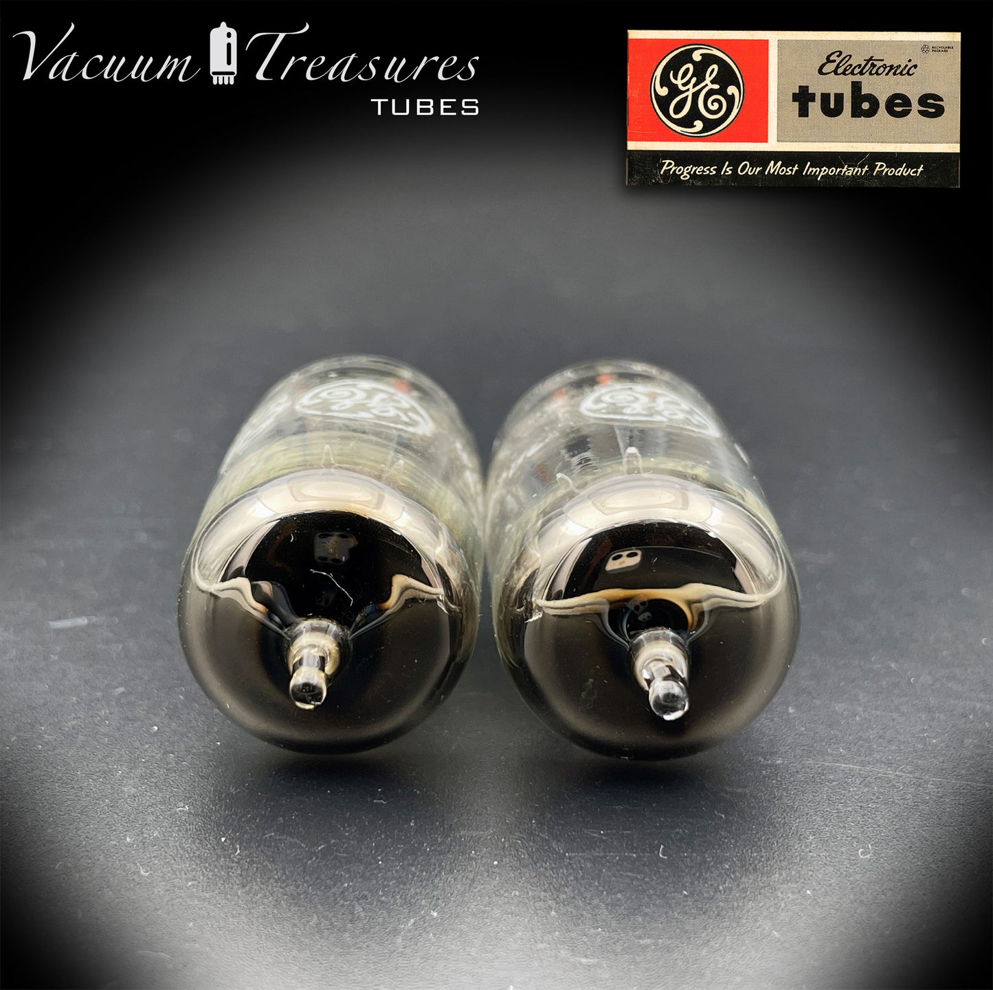 5963 / 12AU7 / ECC82 GE NOS Matched Pair - Long Gray Plates - AMPLITREX Tested - Made in USA