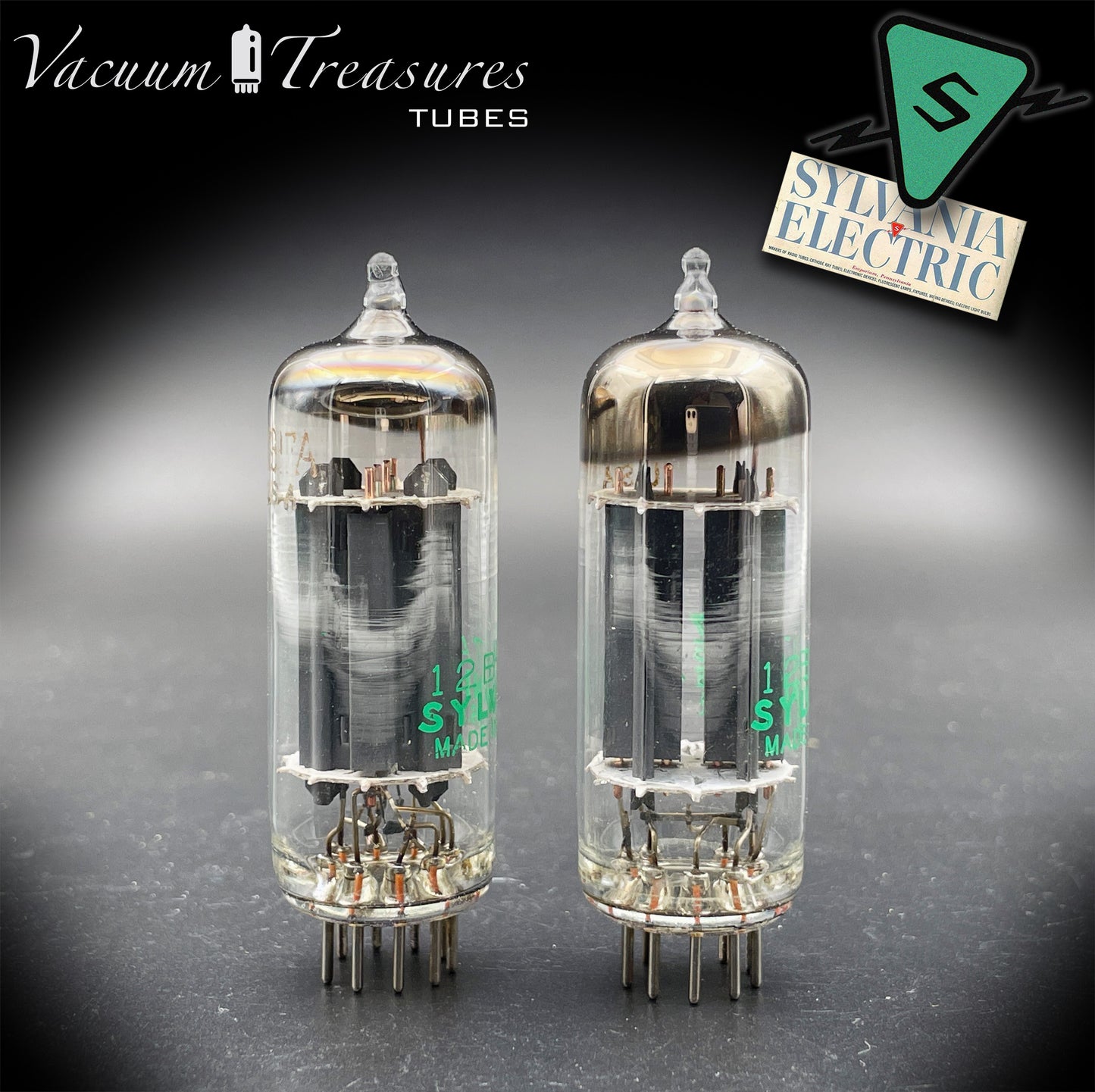 12BH7A ( 7032 ) NOS NIB Sylvania Gray Plates Halo Getter Matched Pair Tubes USA 1975