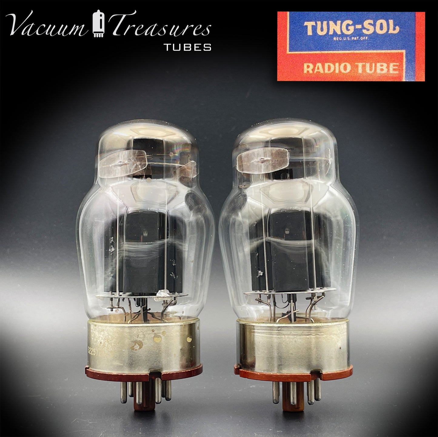 6550 TUNG-SOL Vintage Type 1 - 1st Generation Black Plates Triple Square Top Getter No holes Tested Pair Tubes Made in USA