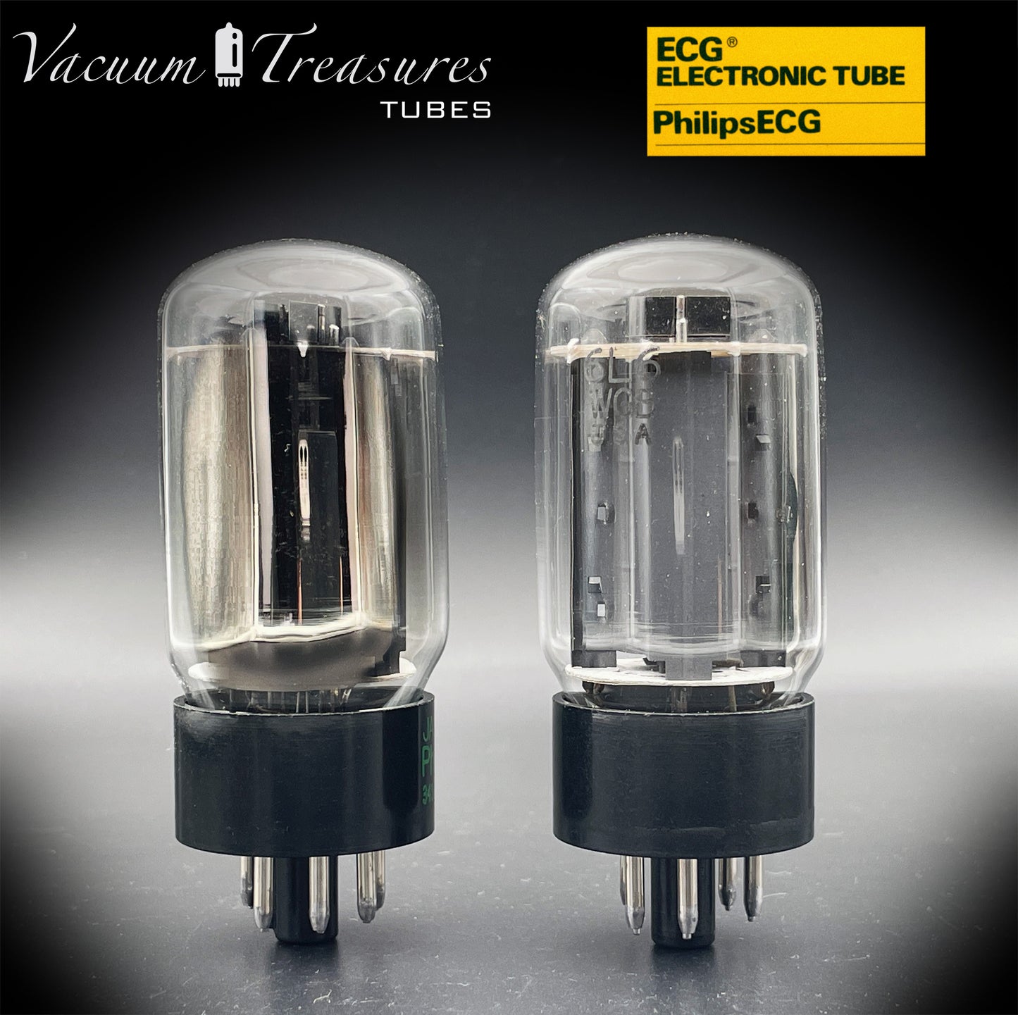 JAN 6L6WGB PHILIPS ECG Matched Pair Gray Plates Side Halo Getter AMPLITREX Tested – NOS NIB