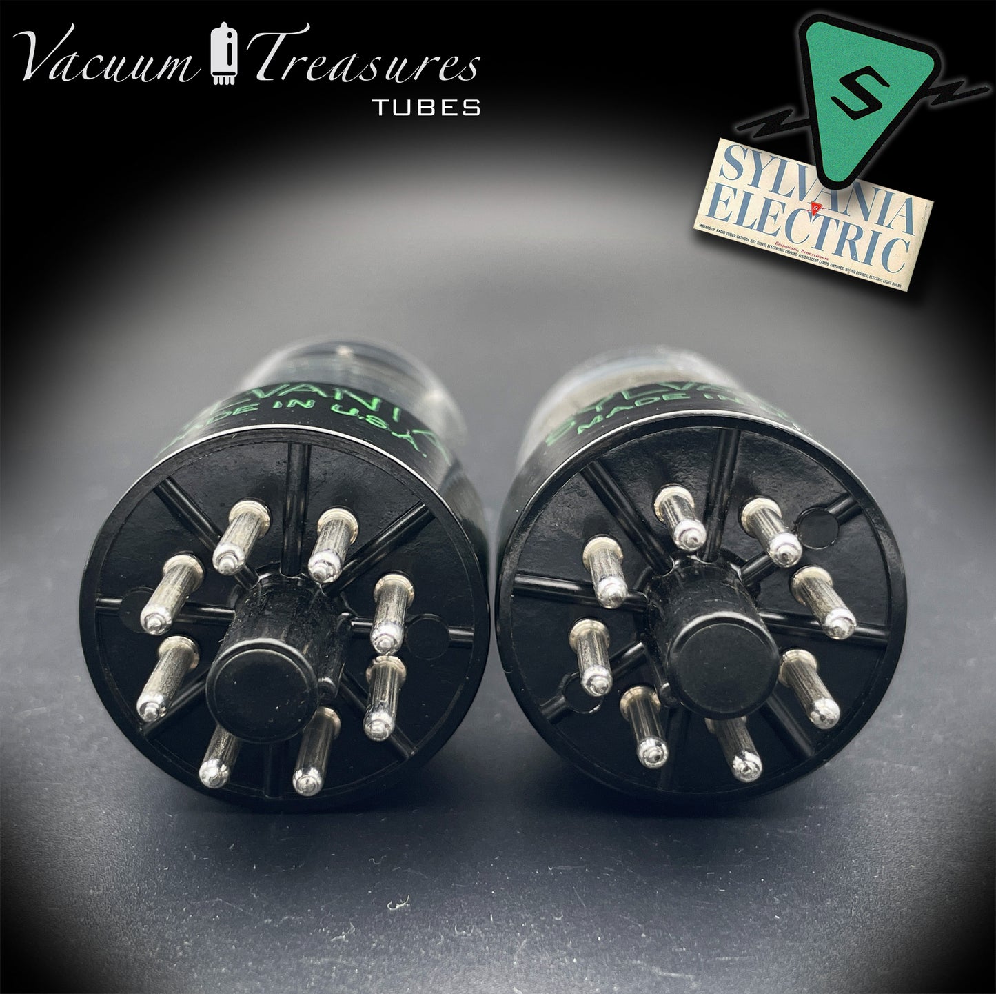 6SN7GTB NOS SYLVANIA CHROME TOP Matched Pair Low Noise & Mic Black Plates Tubes USA 1955