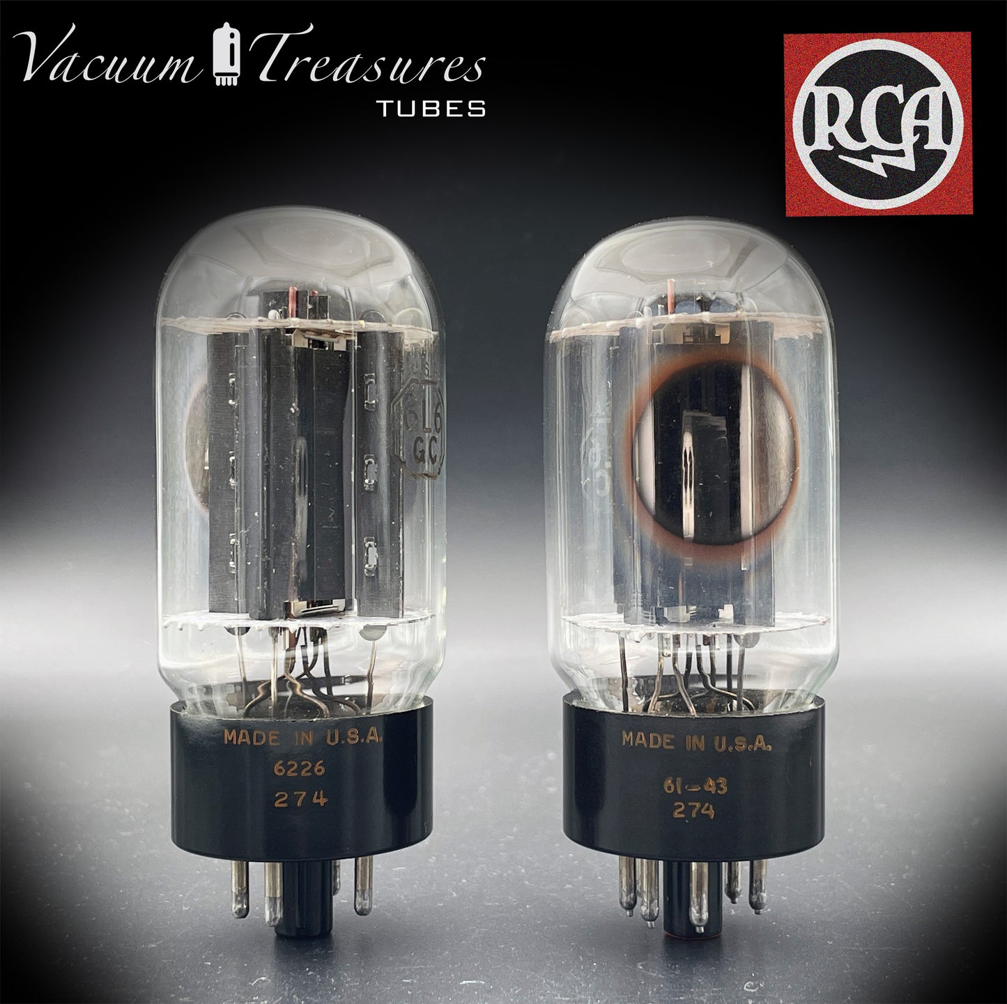 6L6GC RCA Black Plates Side Halo Getter – AMPLITREX Matched Pair – Made in USA – Like NOS