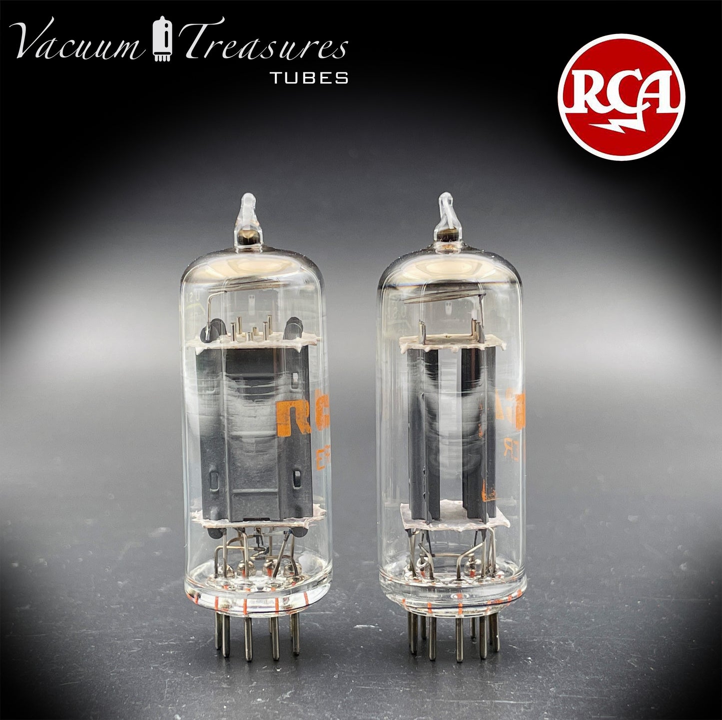 12BH7A 7032 NOS NIB RCA Matched Pair - Same Codes - Gray Plates Halo Getter Tubes USA '74