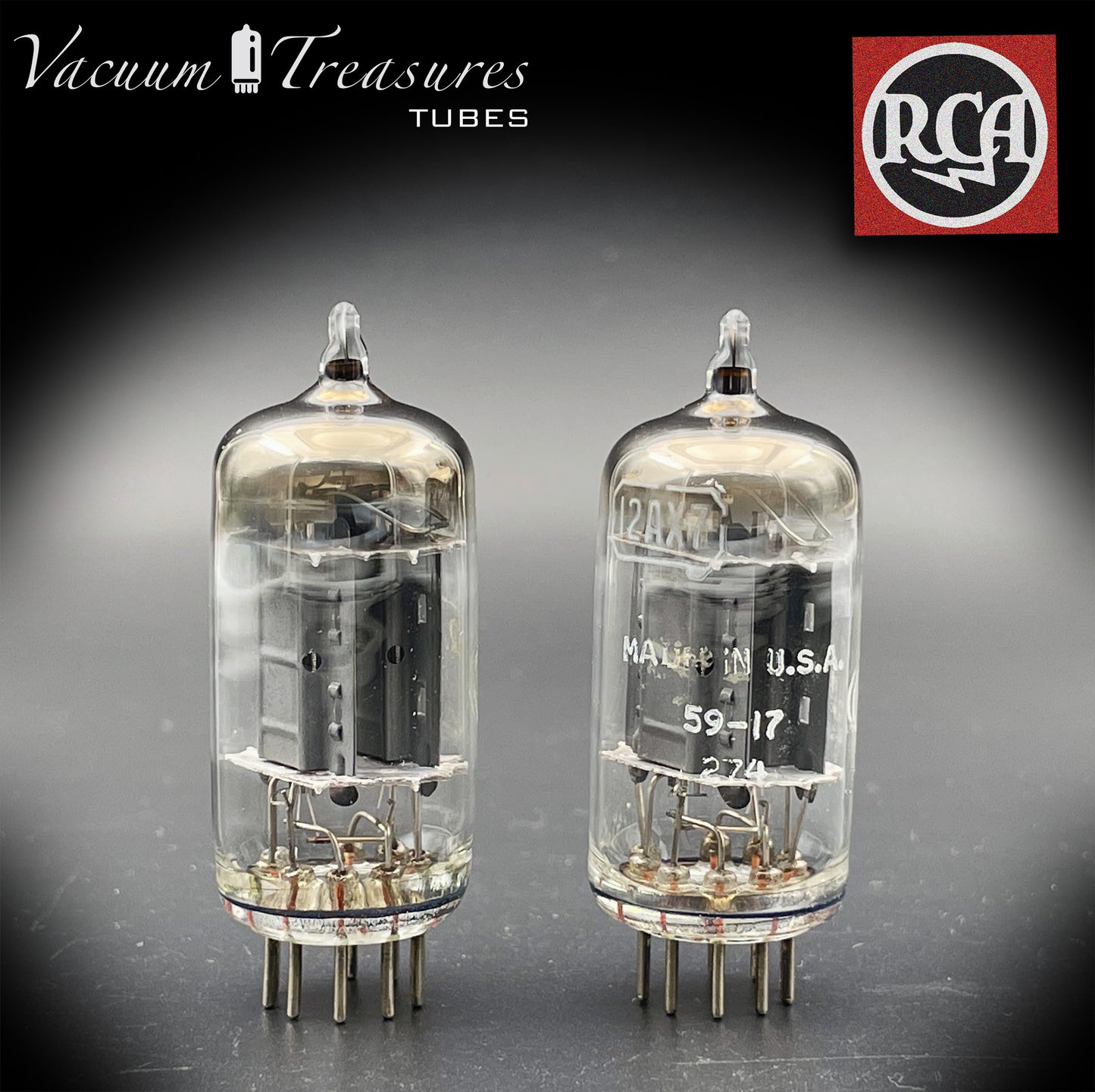 12AX7 ( ECC83 ) RCA Brand Baldwin Long Gray Plates Square Getter Matched Tubes MADE IN USA '59