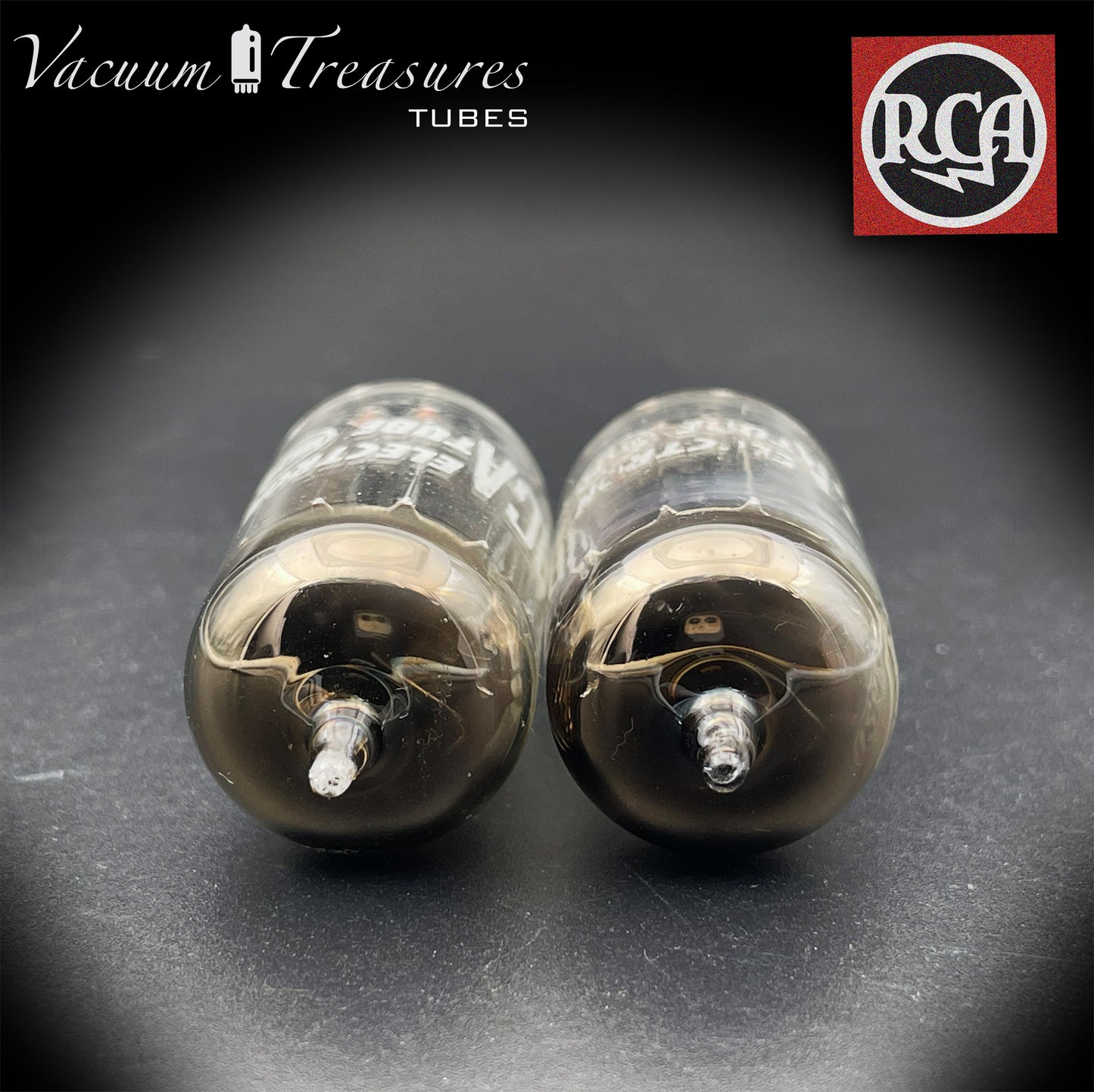 12AX7 / ECC83 RCA Matched Pair Long Black Plates Square Tilt getter Made in USA '58