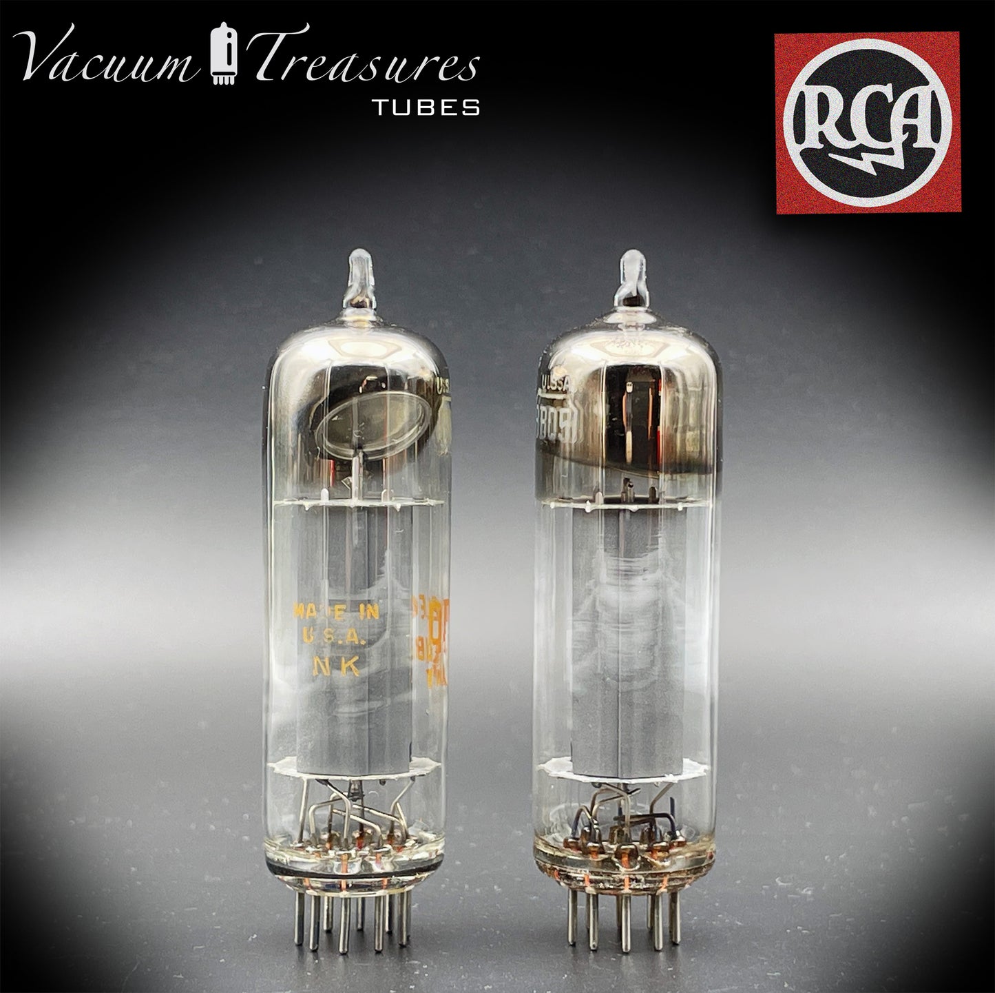 6BQ5 ( EL84 ) RCA NOS NIB Gray Plates Disc Halo Getter Matched Pair Tubes Made in USA '63