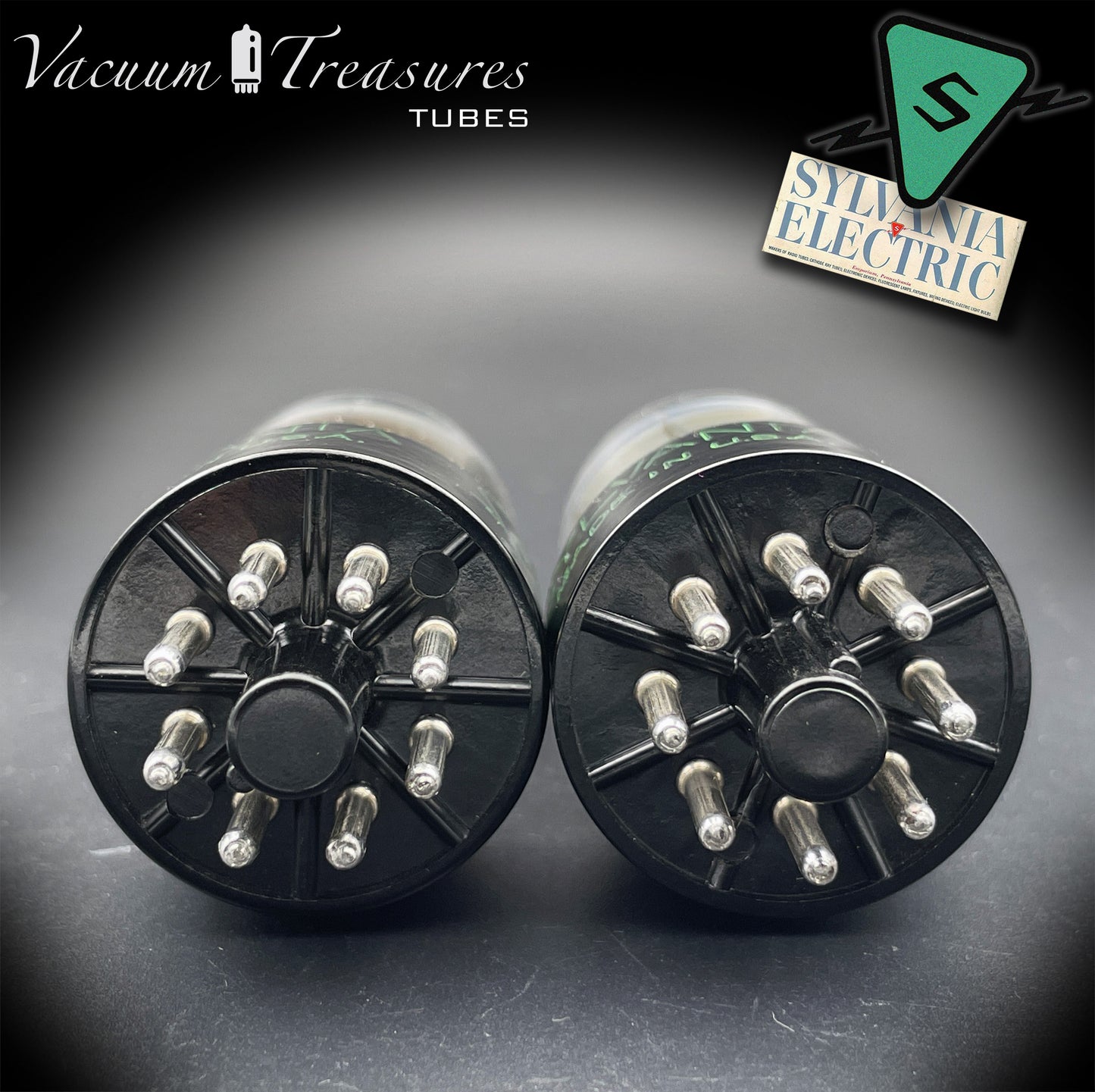 6SN7GTB NOS SYLVANIA CHROME TOP Matched Pair Low Noise & Mic Black Plates Tubes USA 1955
