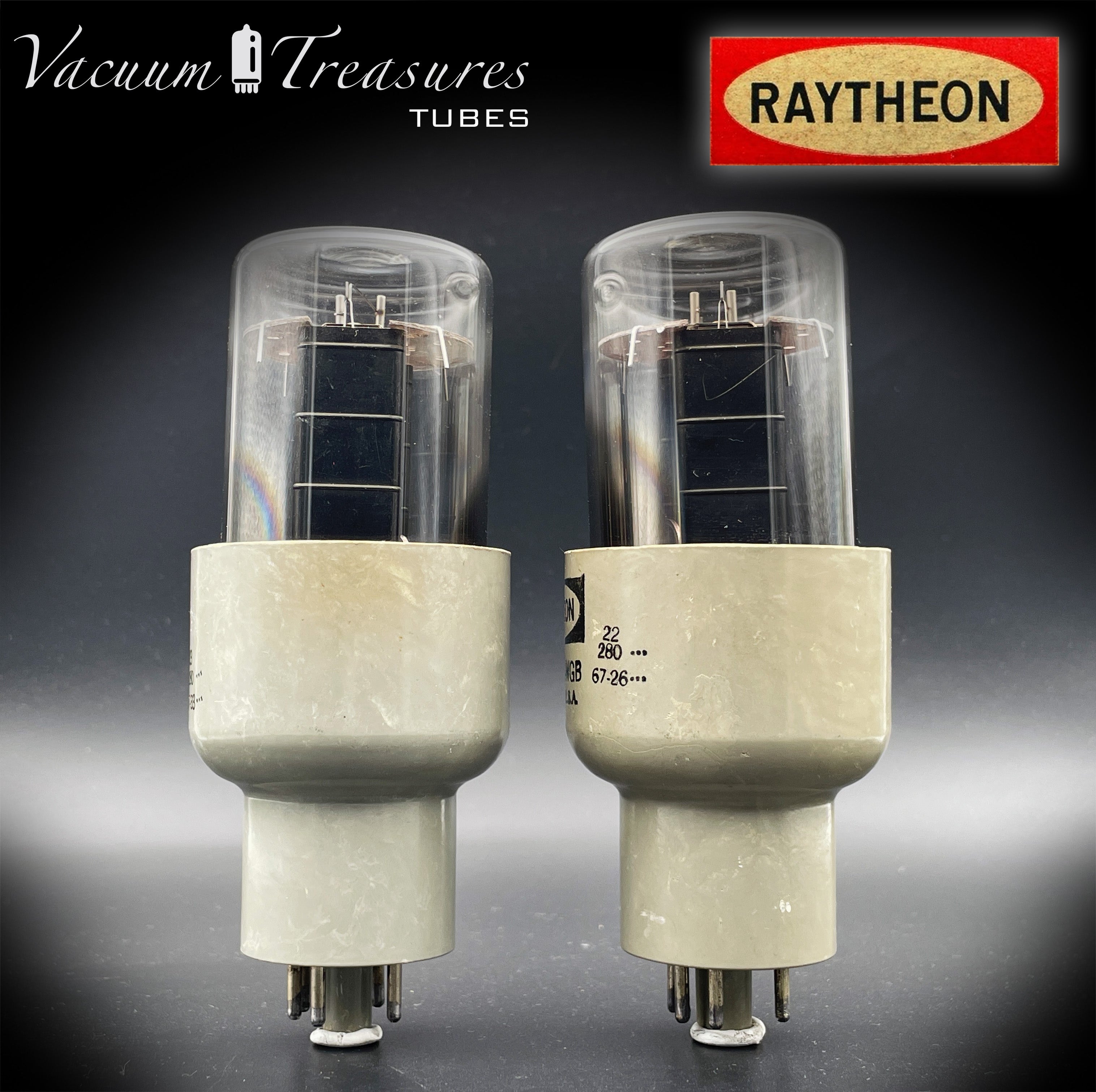 5R4WGB RAYTHEON Matched Pair – Black Plates Hanging Filaments