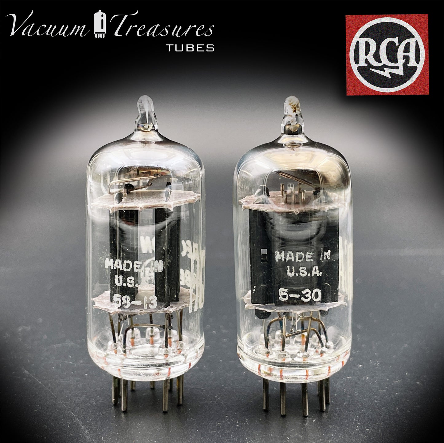12AX7 (ECC83) RCA NOS Placas largas negras [] Tubos combinados con captador inclinado HECHO EN EE. UU. Años 50