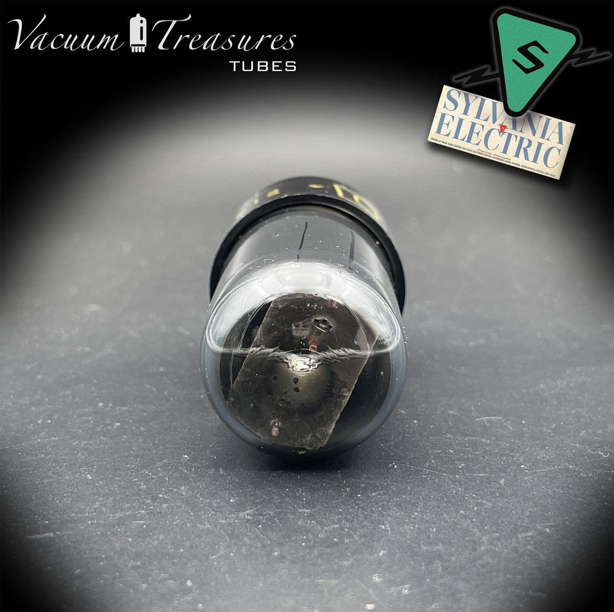 6V6GT DELCO by Sylvania Black Plate Smoked Glass Foil Getter AMPLITREX Tested Tube USA 1952