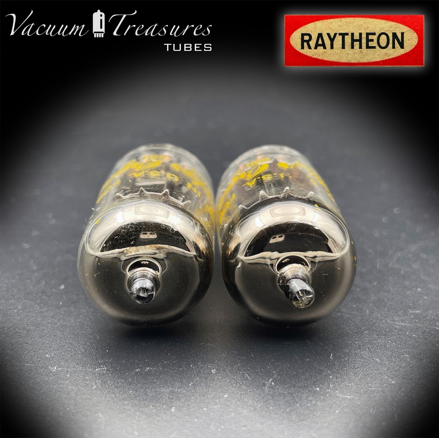 12AX7A ECC83 RAYTHEON – Matched Pair – Long Black Plates Tubes Made in USA '62