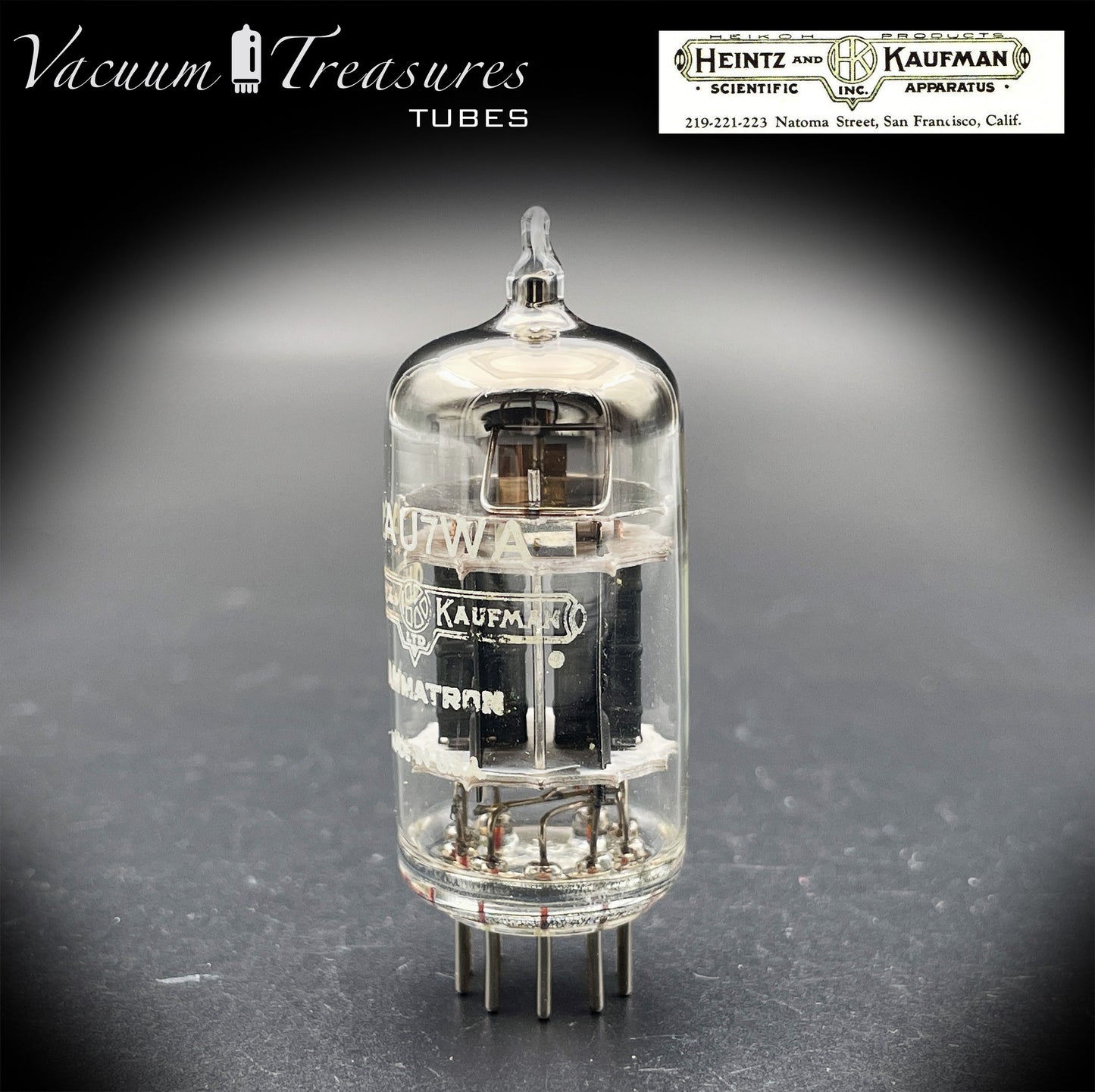 12AU7WA / CV4003 / 6189 Heinz &amp; Kauffman Triple Mica Black Plates Square Getter Made in USA