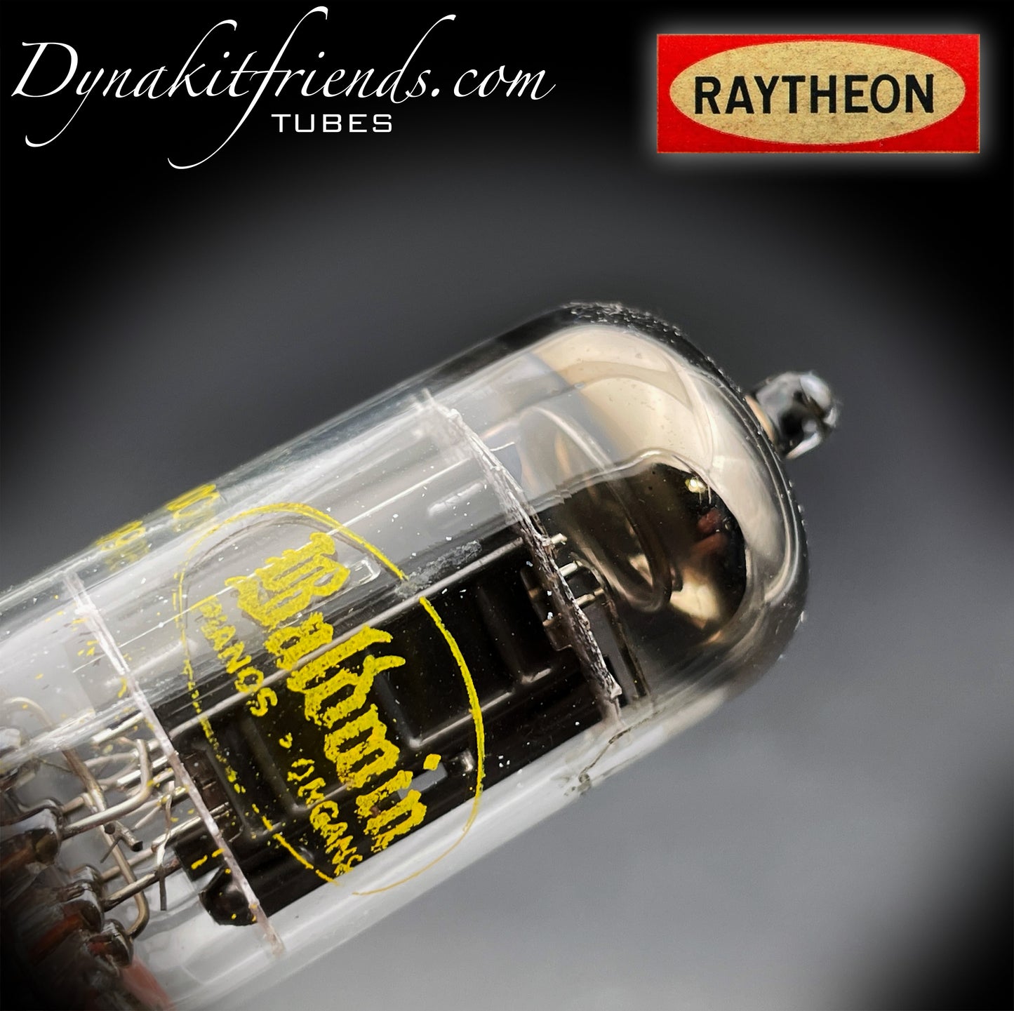 12AX7 A ( ECC83 ) RAYTHEON Long Black Plates Labeled Baldwin Halo Getter Tested Tube Made in USA '59