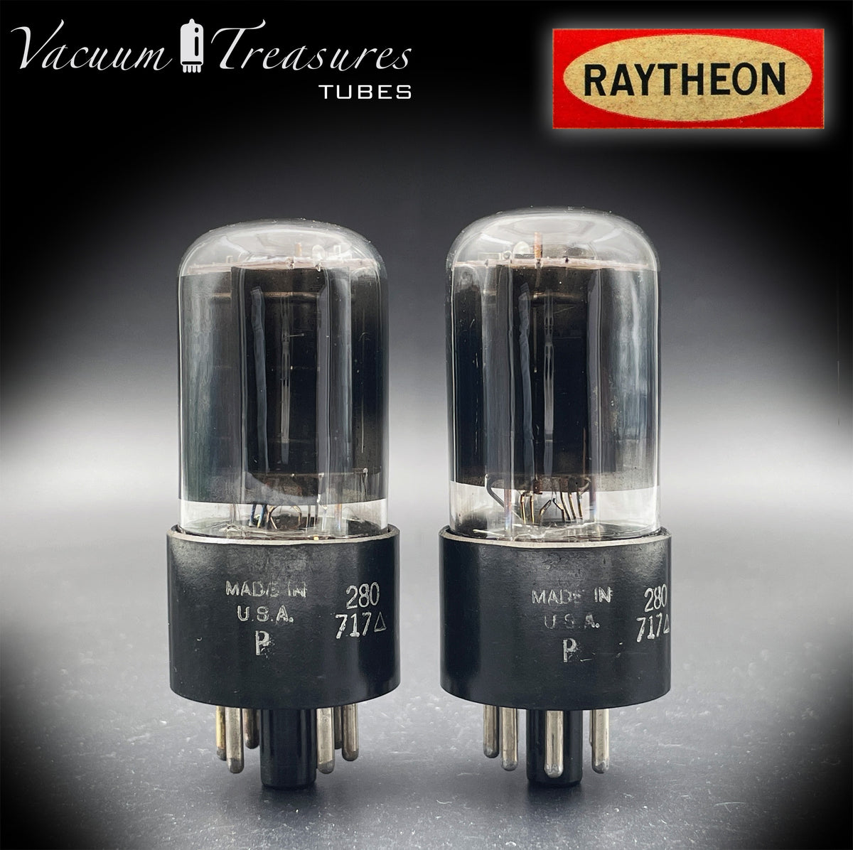 6V6GT NOS GM by Raytheon Black Plates Smoked Glass Square Getter Matched Pair Tubes USA 1957