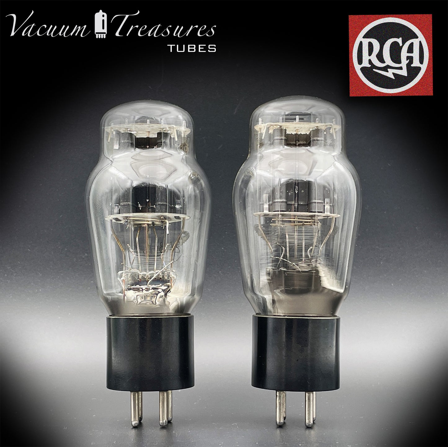 2A3 ( VT-95 ) RCA Bi-Plates Black Plates Dual Bottom Getter Matched Tubes Made in USA '50s